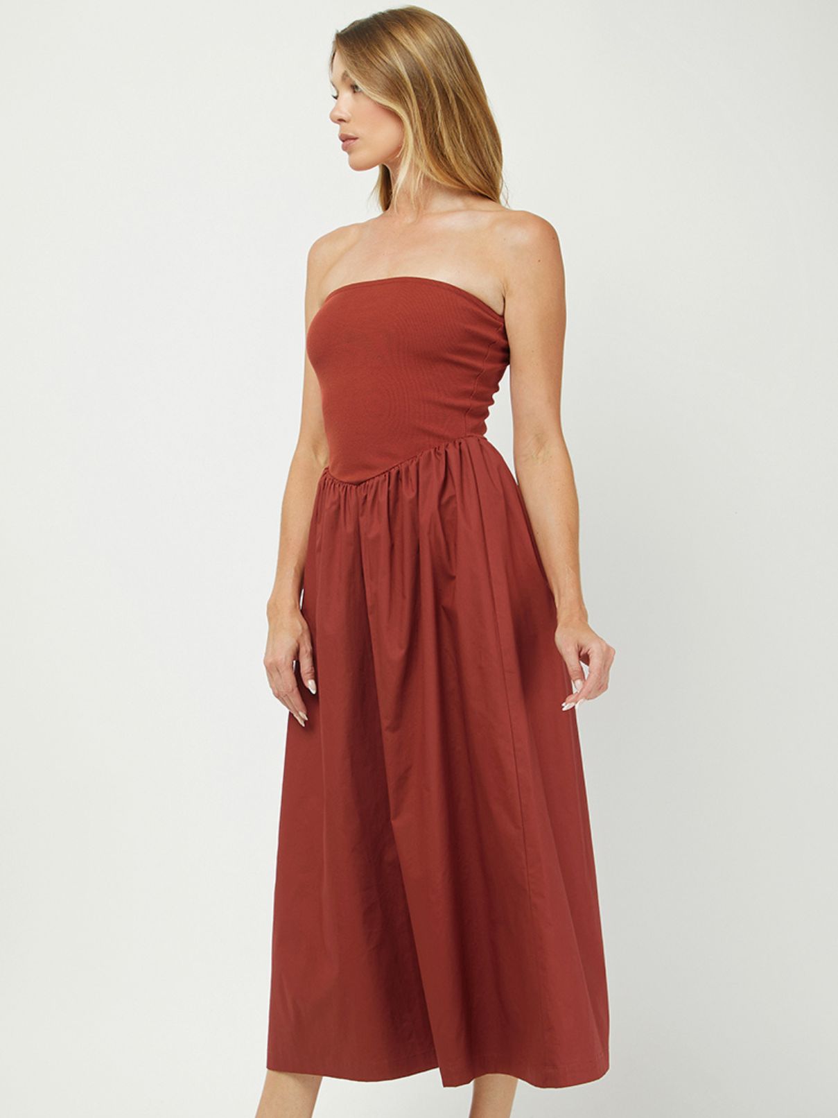 Ribbed Tube Maxi Dress in Rust