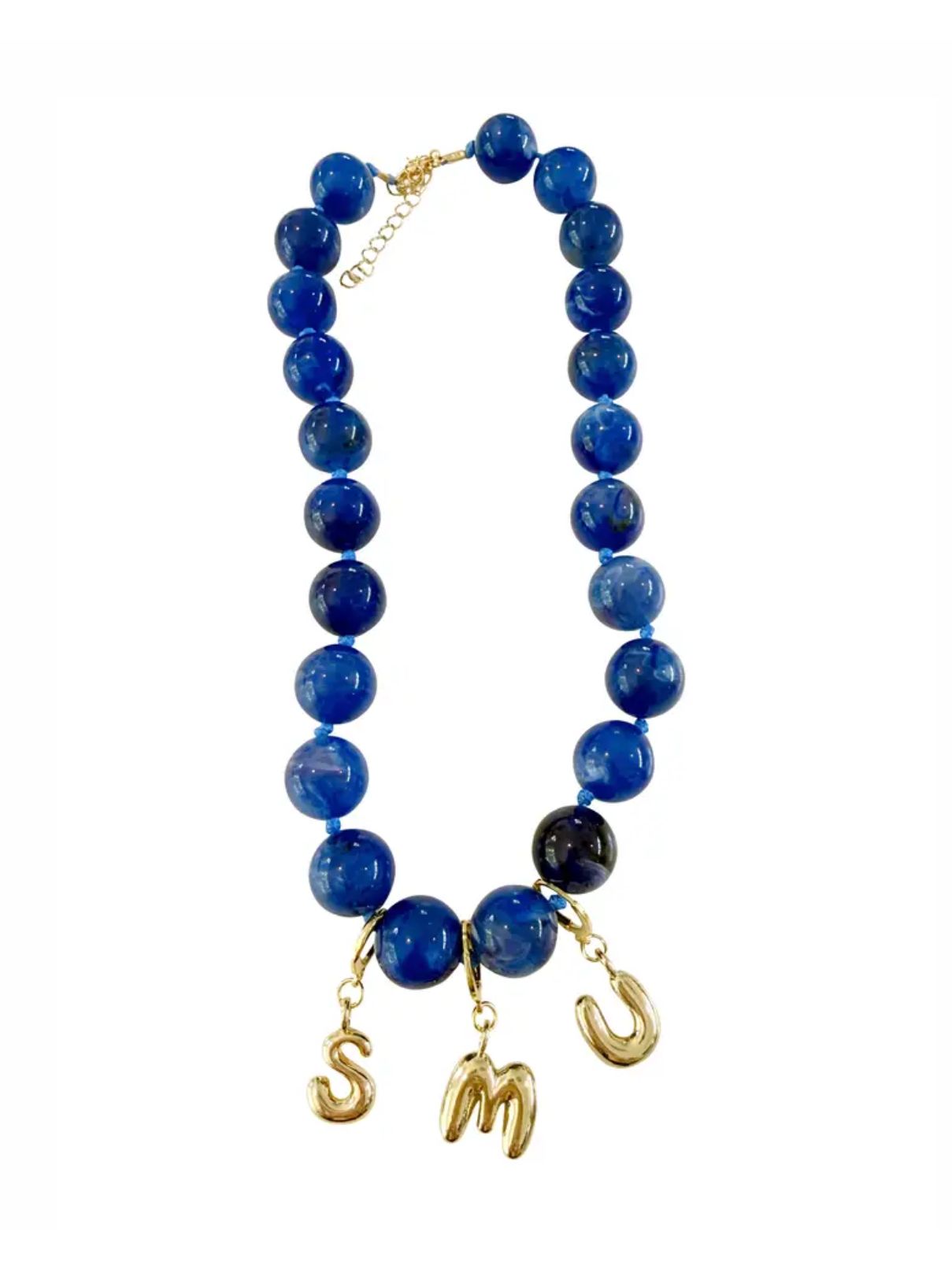 SMU Game Day Blue Bubble Letter Beaded Necklace