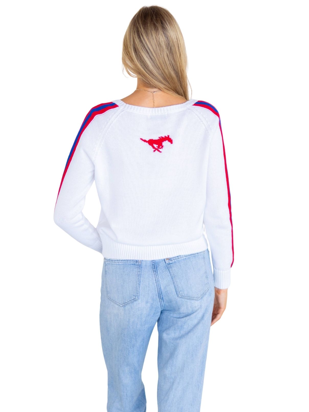 SMU Raglan Stripe Sleeve Sweater – White