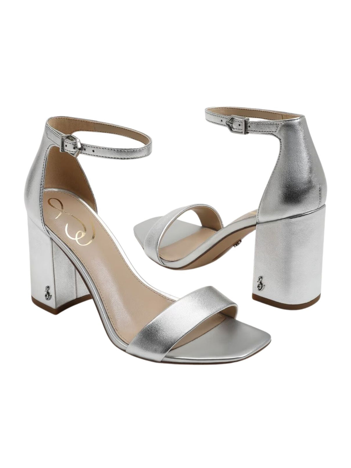 Sam Edelman Daniella Metallic Leather Block Heel Sandals in Silver