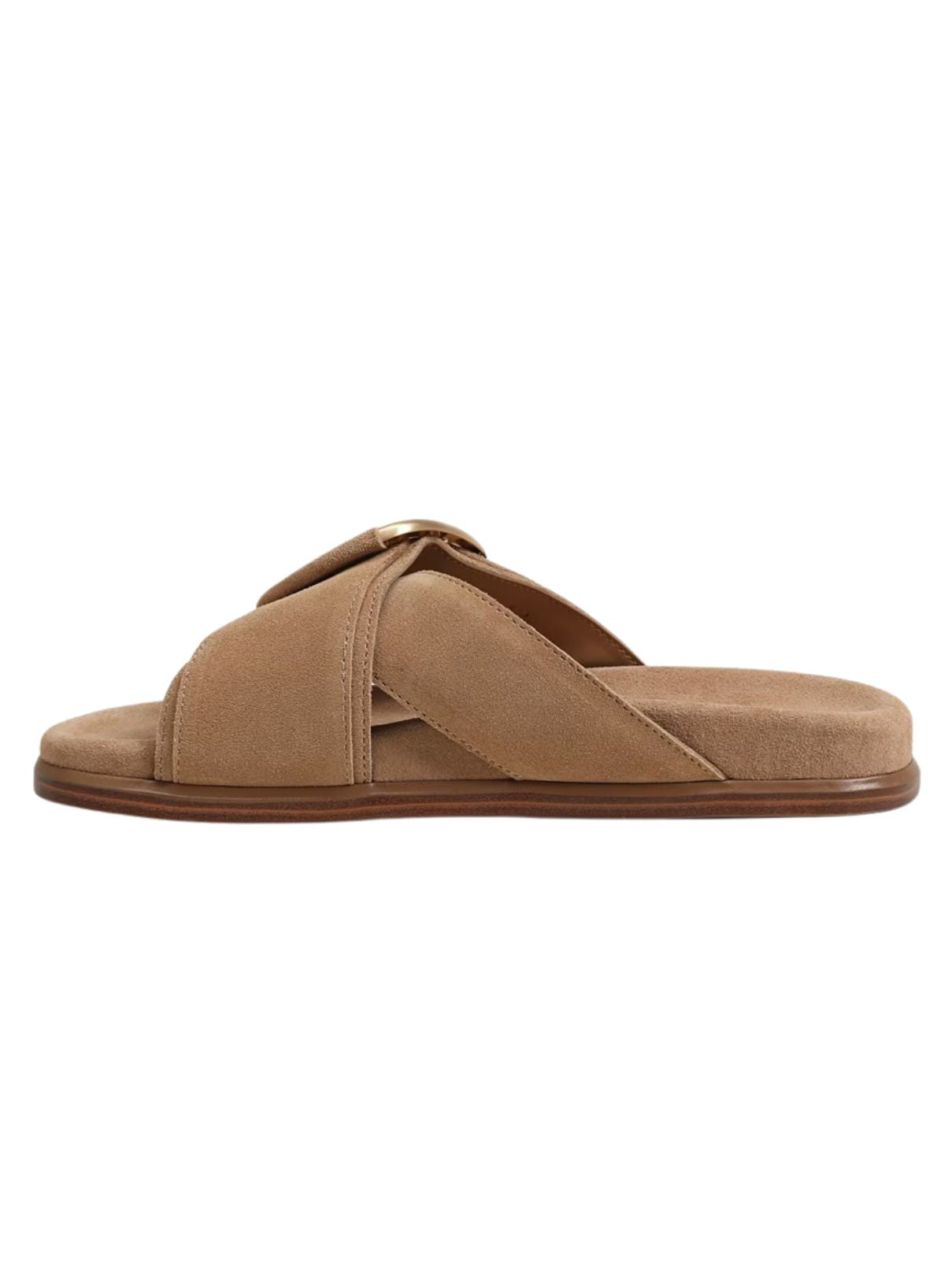 Sam Edelman Darla Buckle Slide in Cyprus Tan Suede