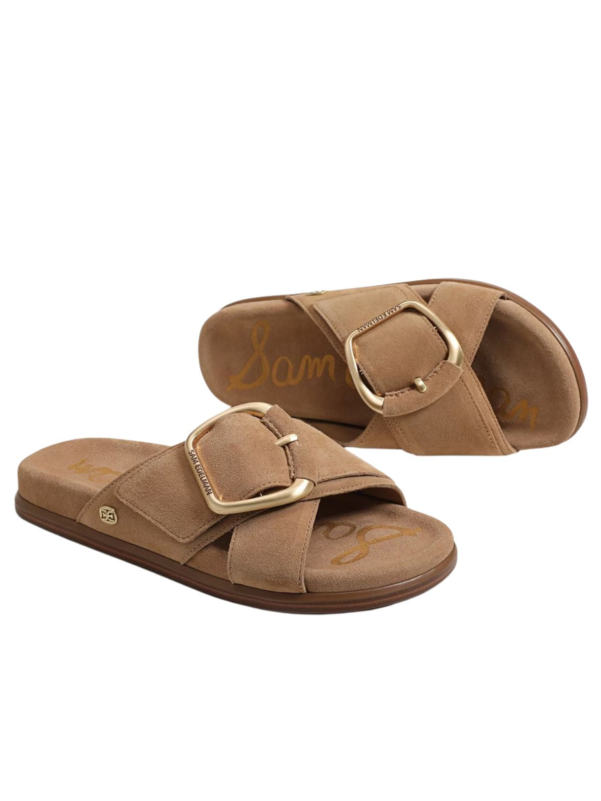 Sam Edelman Darla Buckle Slide in Cyprus Tan Suede