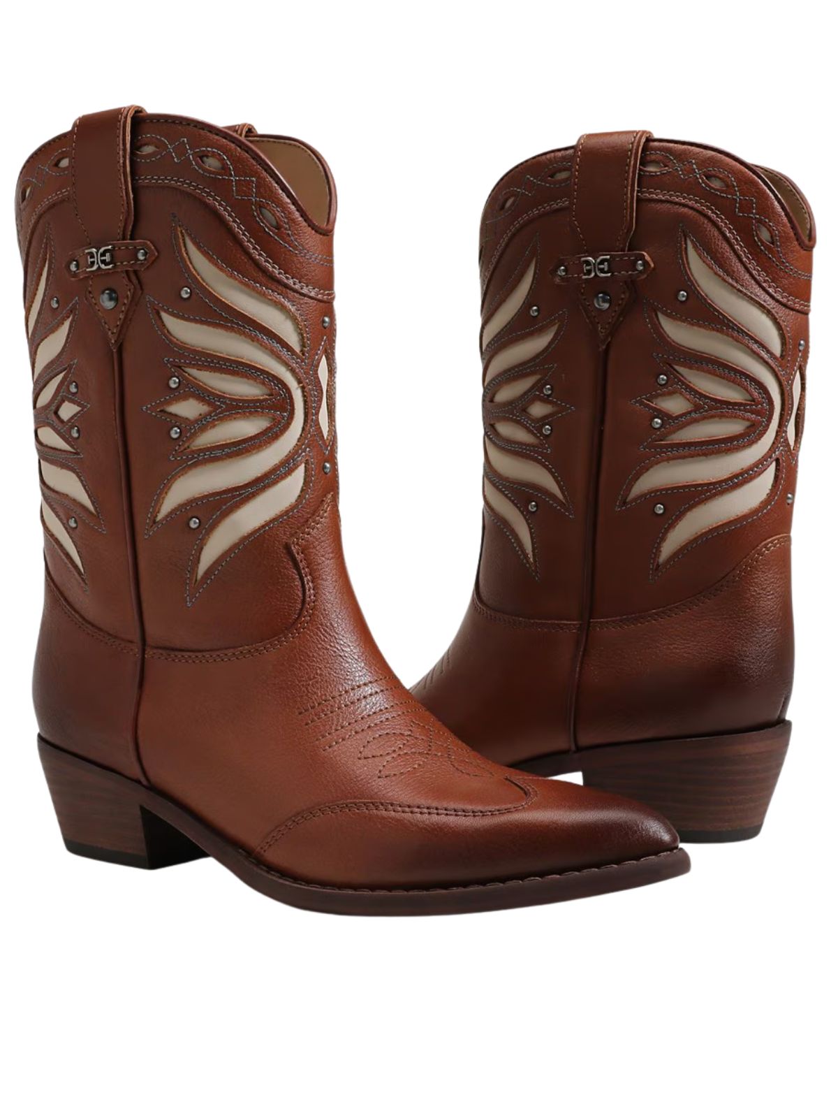 Sam Edelman Rylin Western Boot in Luxe Brown/Cream Leather