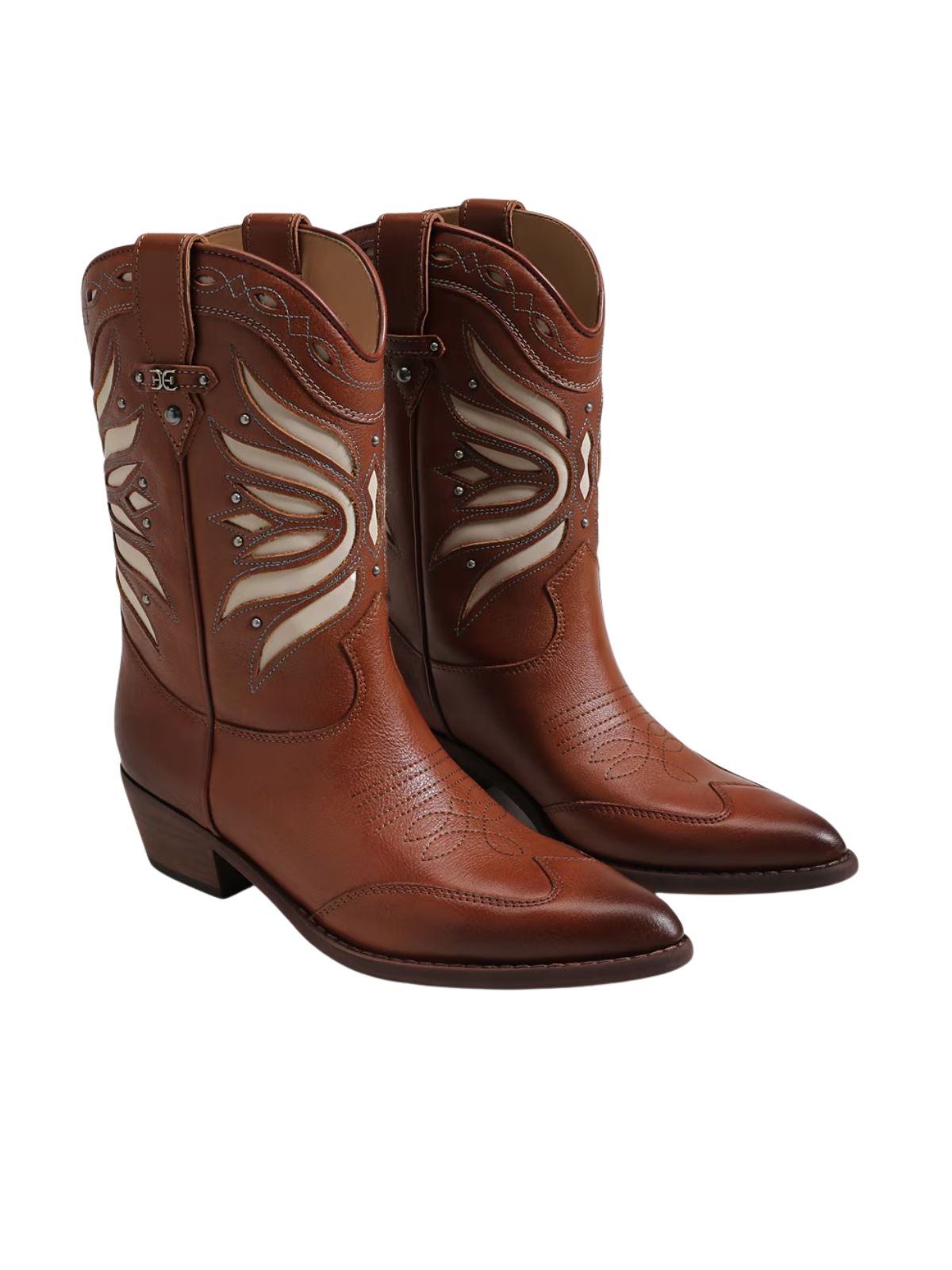Sam Edelman Rylin Western Boot in Luxe Brown/Cream Leather