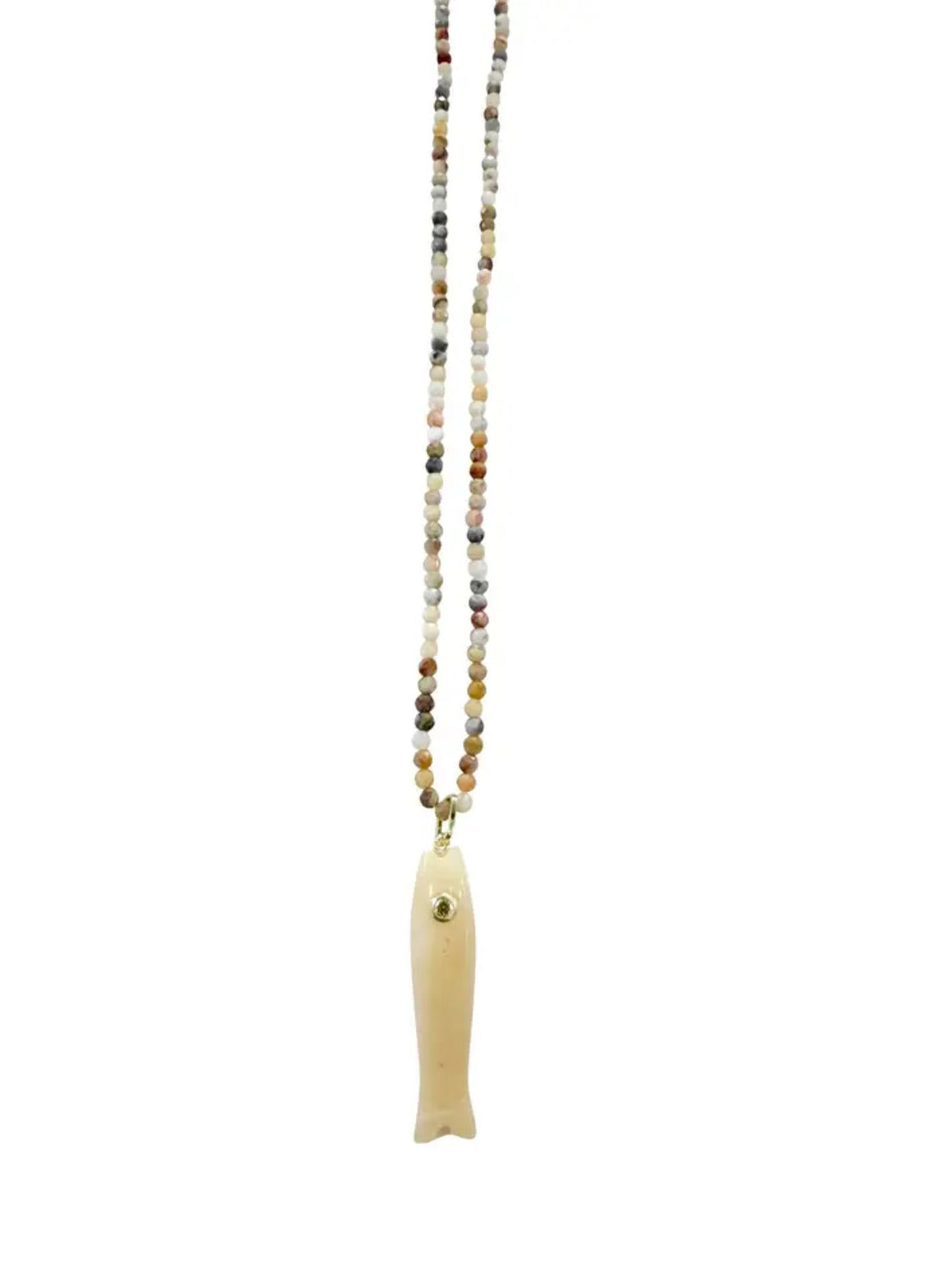 Seth Beaded Necklace with Fish Charm in Yellow
