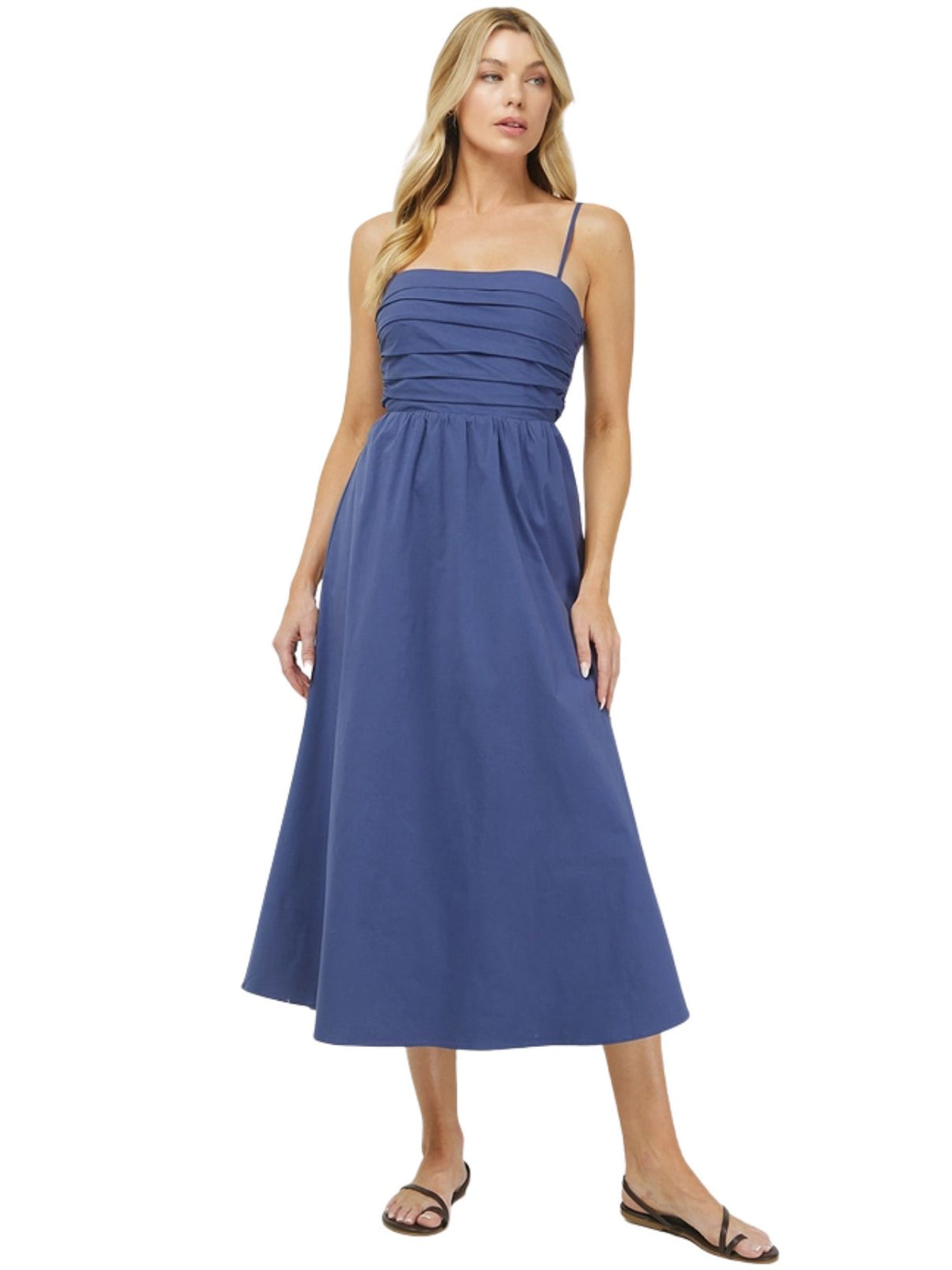 dusty navy blue dress Sleeveless Maxi with Lace-Up Back in Back Style:Open Back line Midi Dress Color new year outfit Light Blue Floral Chiffon
