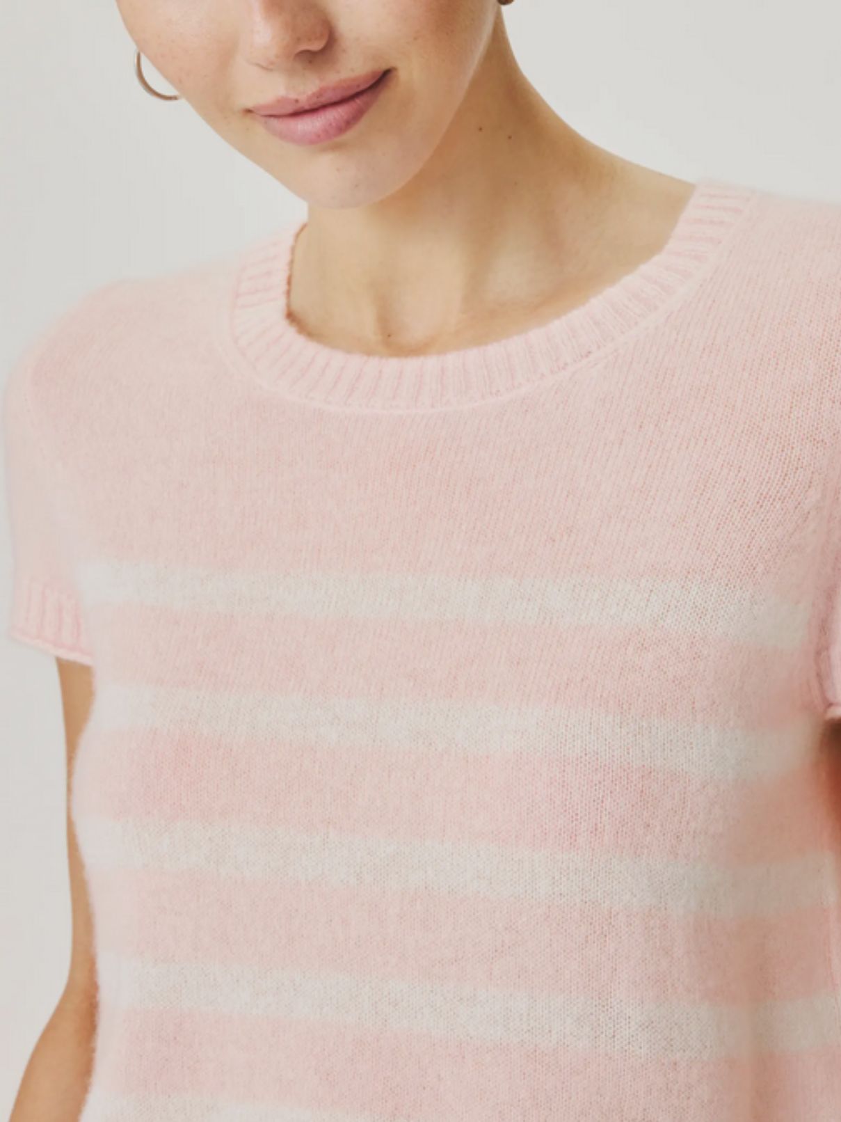 Splendid Emerson Stripe S/S Sweater in Rose Petal Pink/ Shell