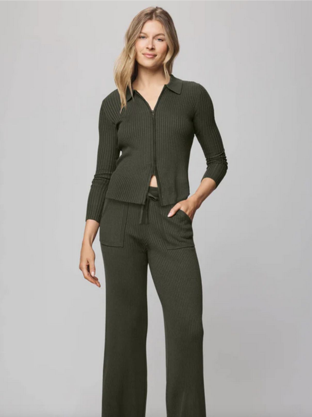 Splendid Georgie Two Zip Sweater in Green Spruce