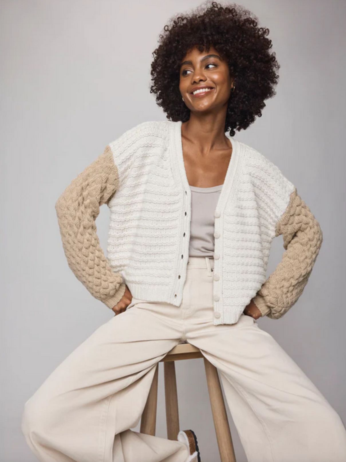 Splendid Maria Bobble Cardigan in Pale Oak/Lt Cedar
