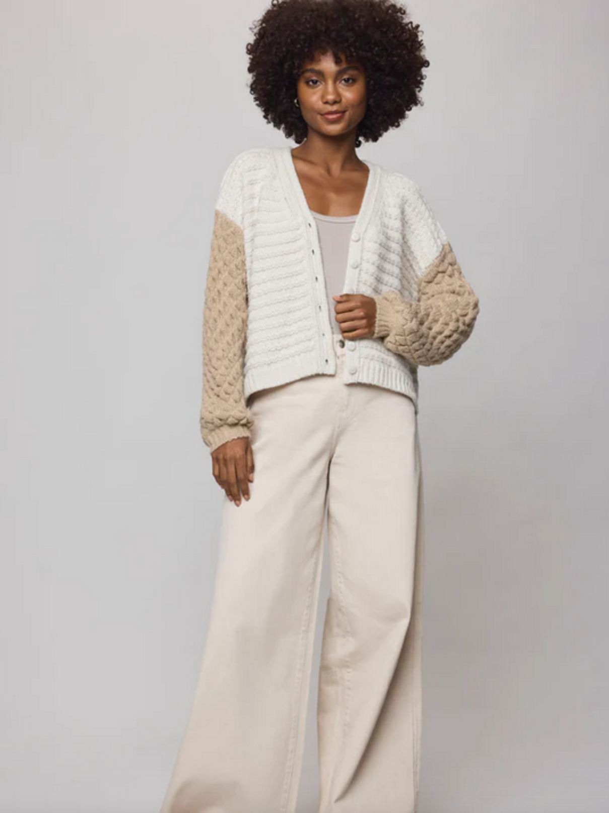 Splendid Maria Bobble Cardigan in Pale Oak/Lt Cedar