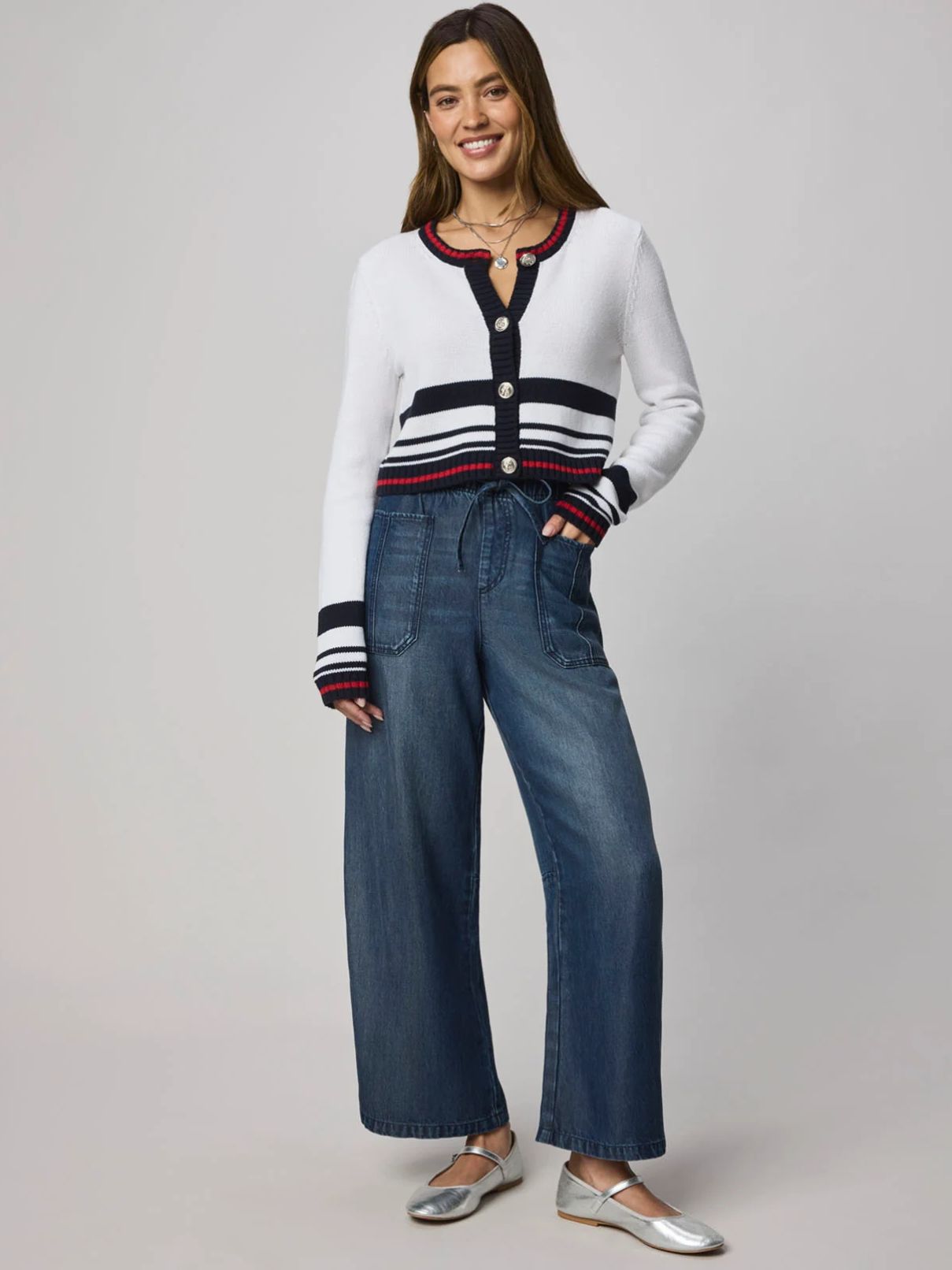 Splendid Sailor Stripe Cardi in White/Navy/Rouge
