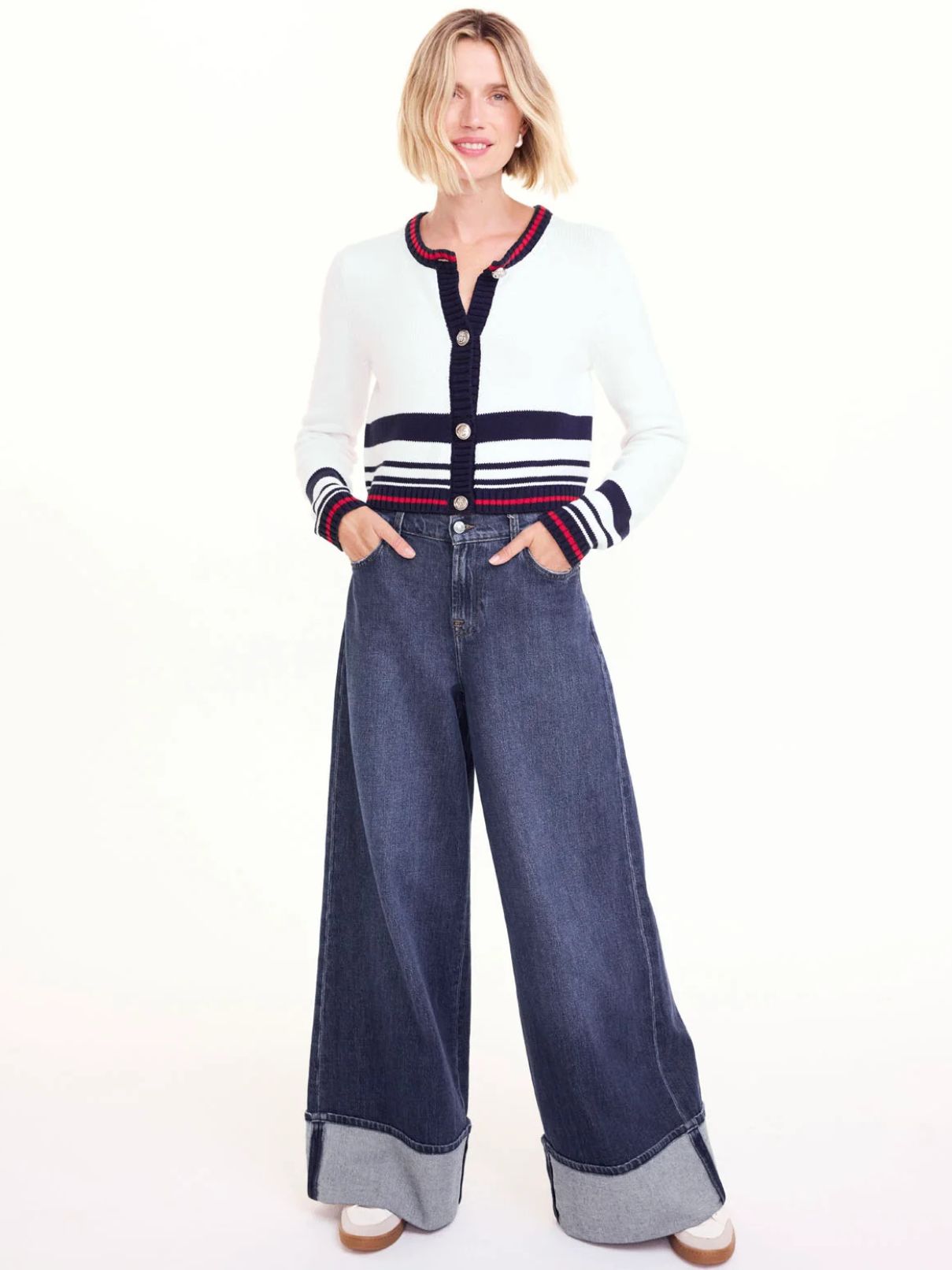 Splendid Sailor Stripe Cardi in White/Navy/Rouge
