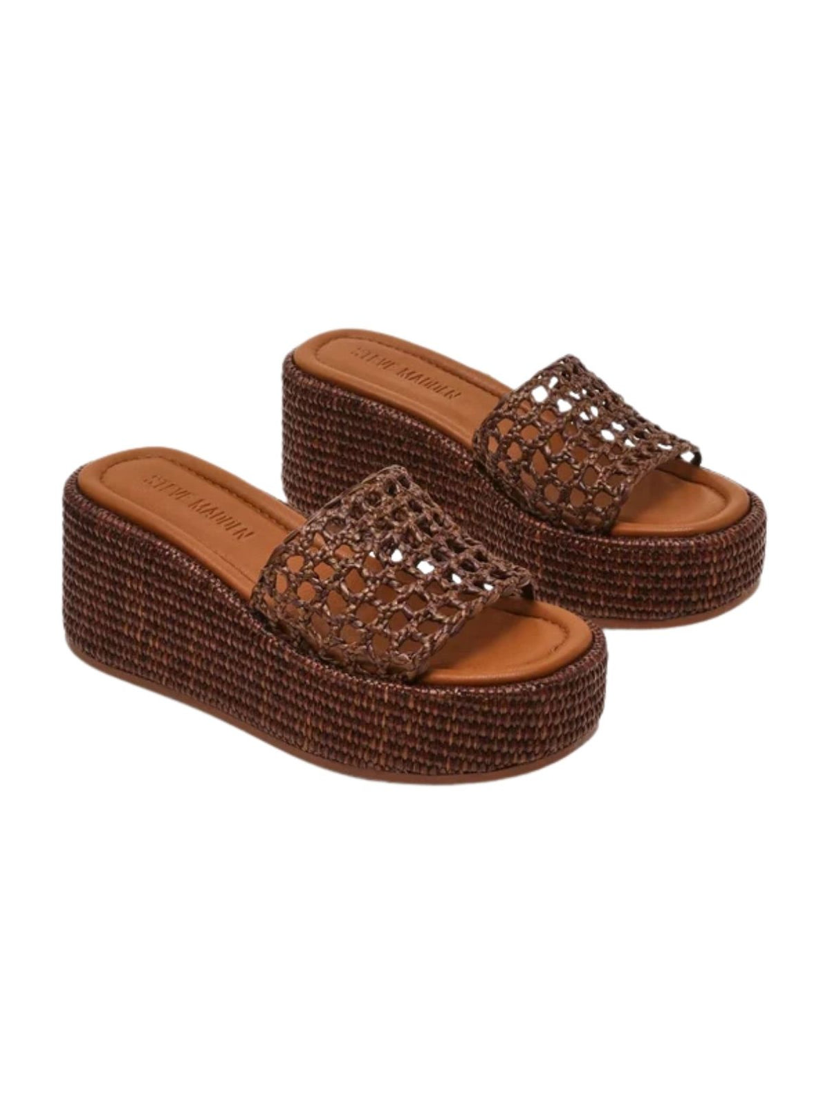 Steve Madden Brandy Raffia Platform Slide Sandals in Brown Raffia
