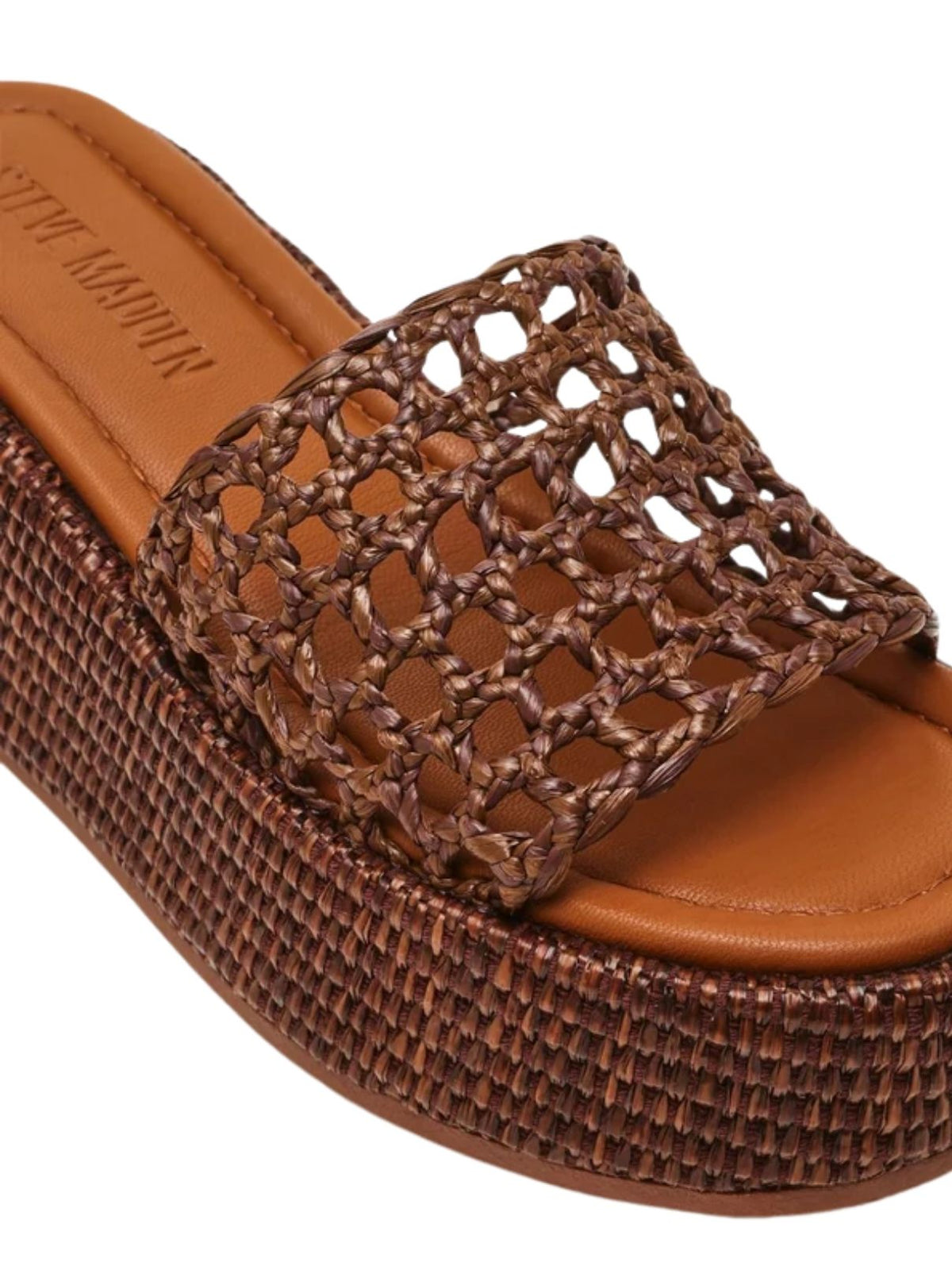 Steve Madden Brandy Raffia Platform Slide Sandals in Brown Raffia