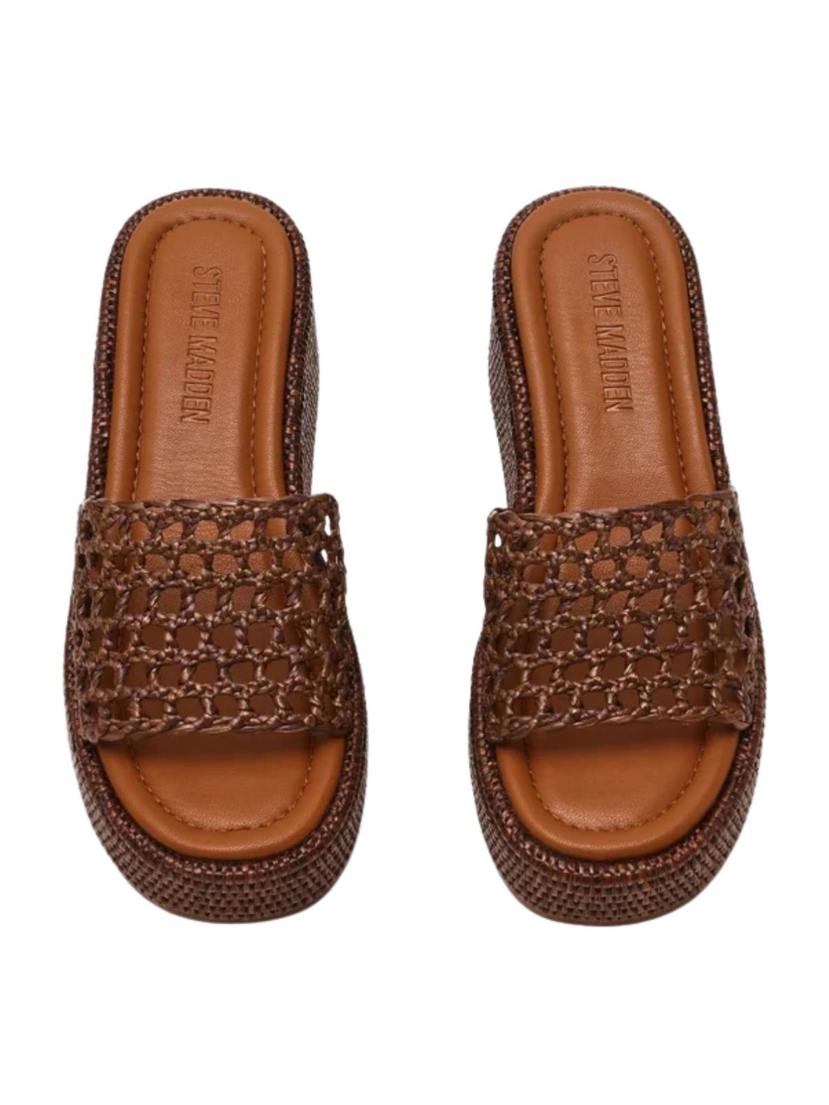 Steve Madden Brandy Raffia Platform Slide Sandals in Brown Raffia
