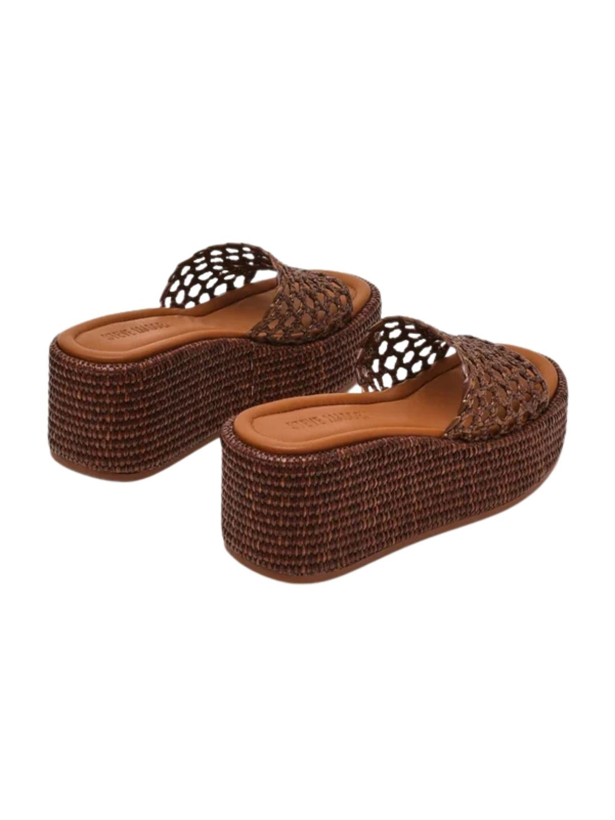Steve Madden Brandy Raffia Platform Slide Sandals in Brown Raffia