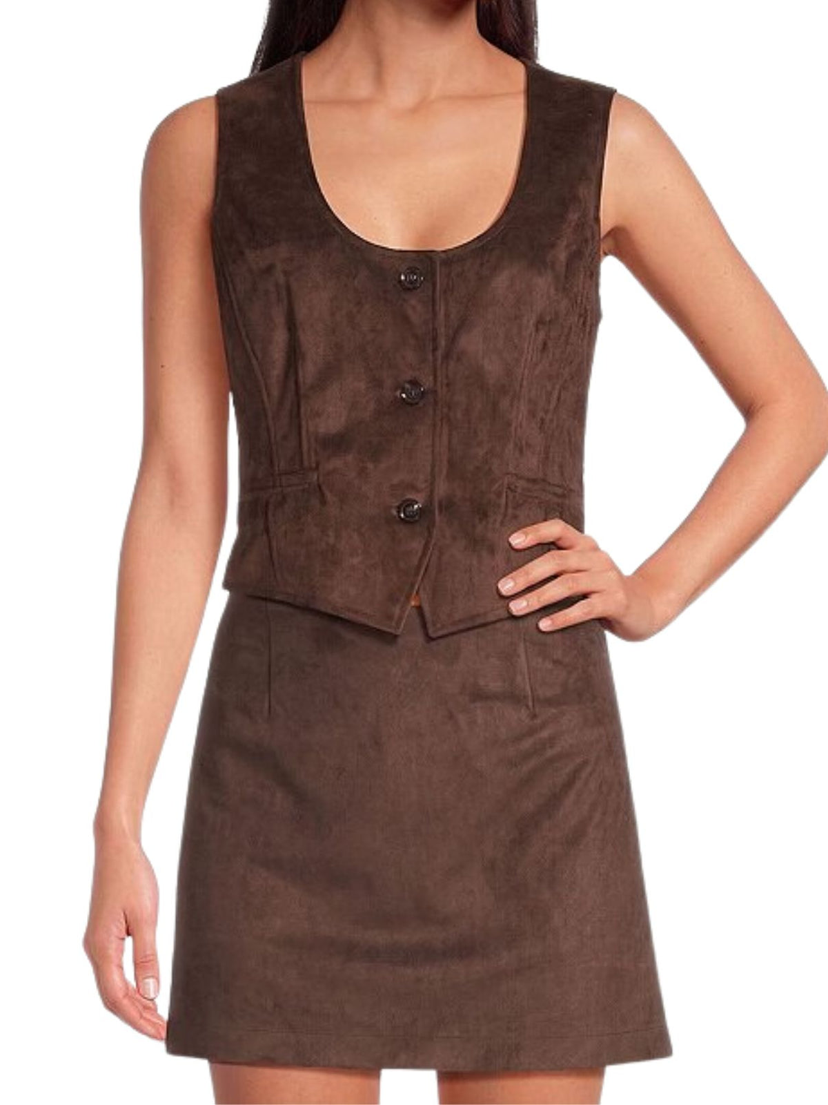 Steve Madden Fontana Faux Suede Vest in Dark Chocolate