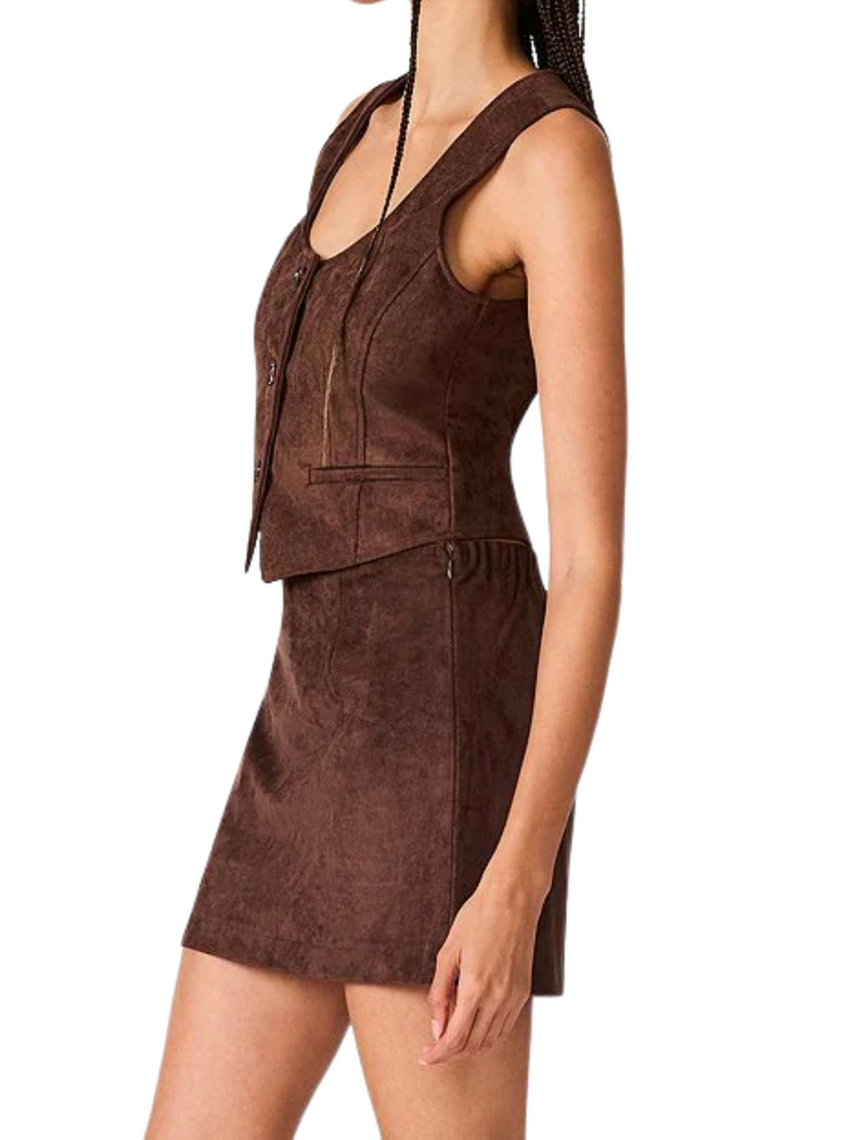 Steve Madden Fontana Faux Suede Vest in Dark Chocolate