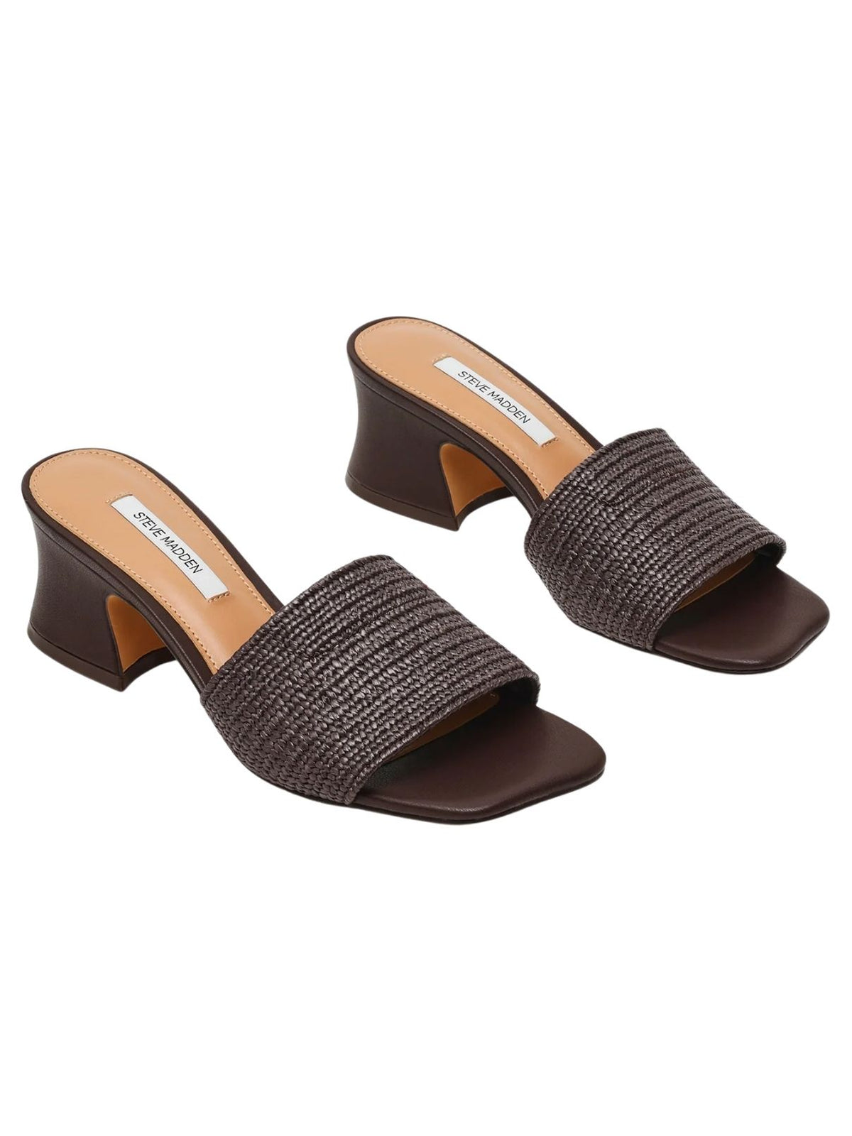 Steve Madden Frolic Raffia Heeled Mules in Brown Raffia