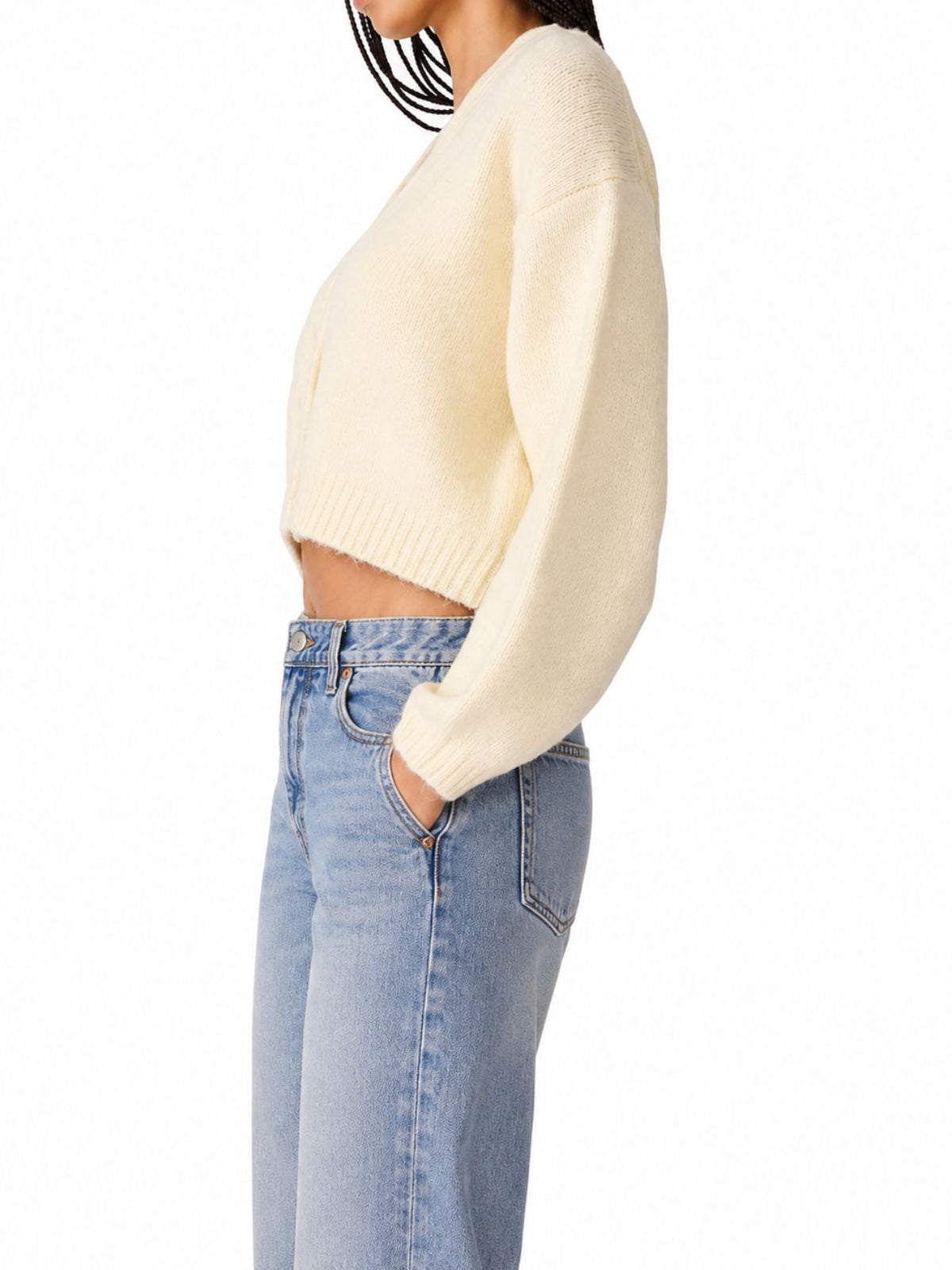 Steve Madden Mica V-Neck Cropped Cardigan in Cream