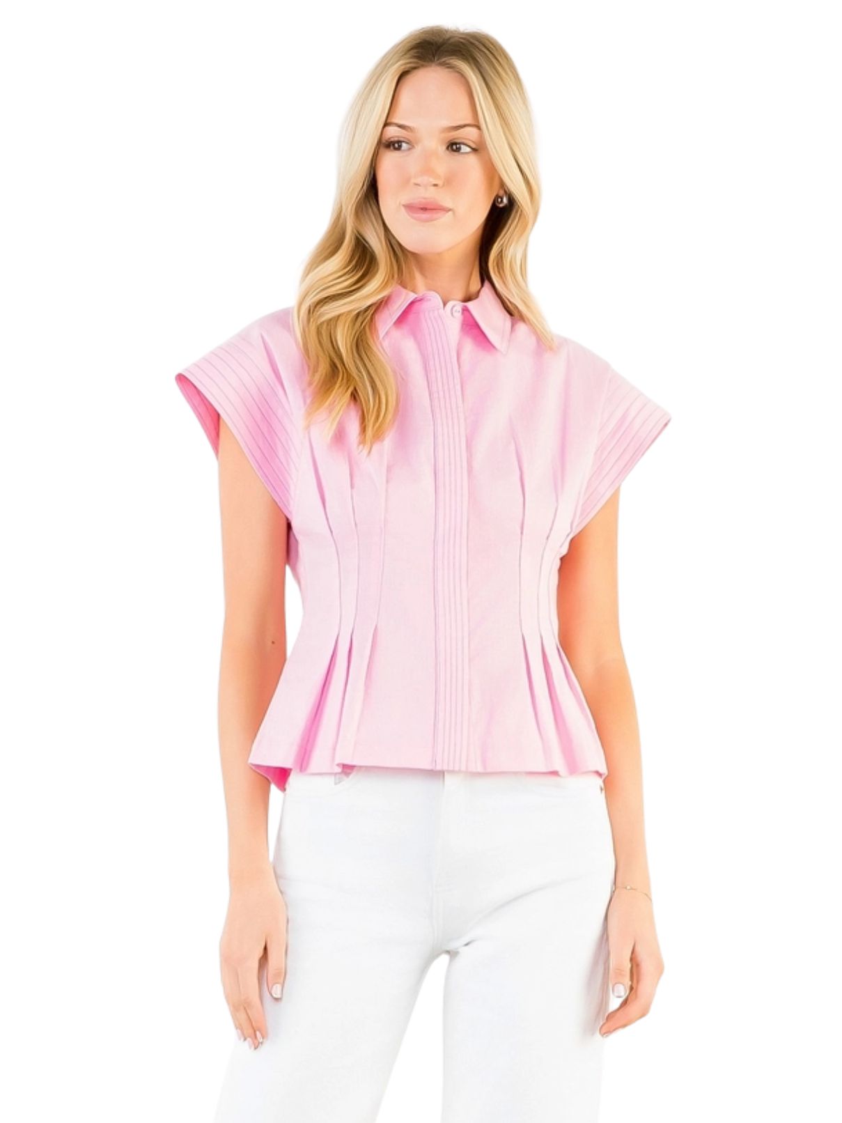 THML Button Down Collared Top in Pink