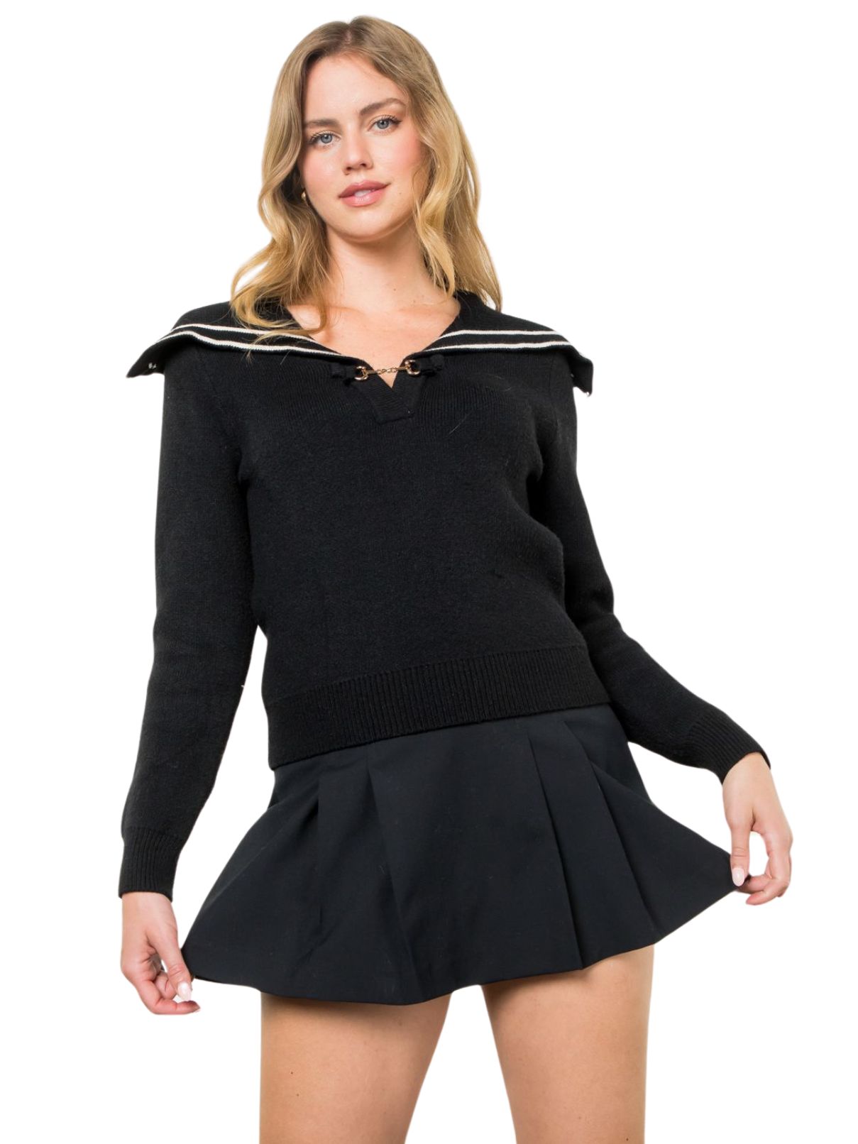 THML Collared Knit Sweater in Black
