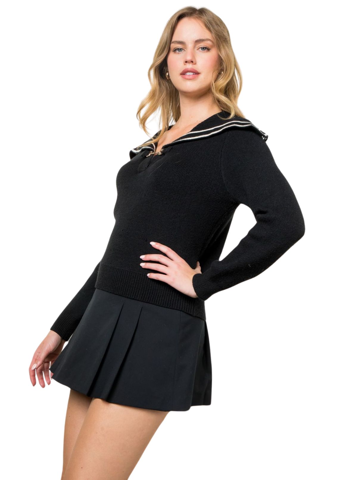 THML Collared Knit Sweater in Black