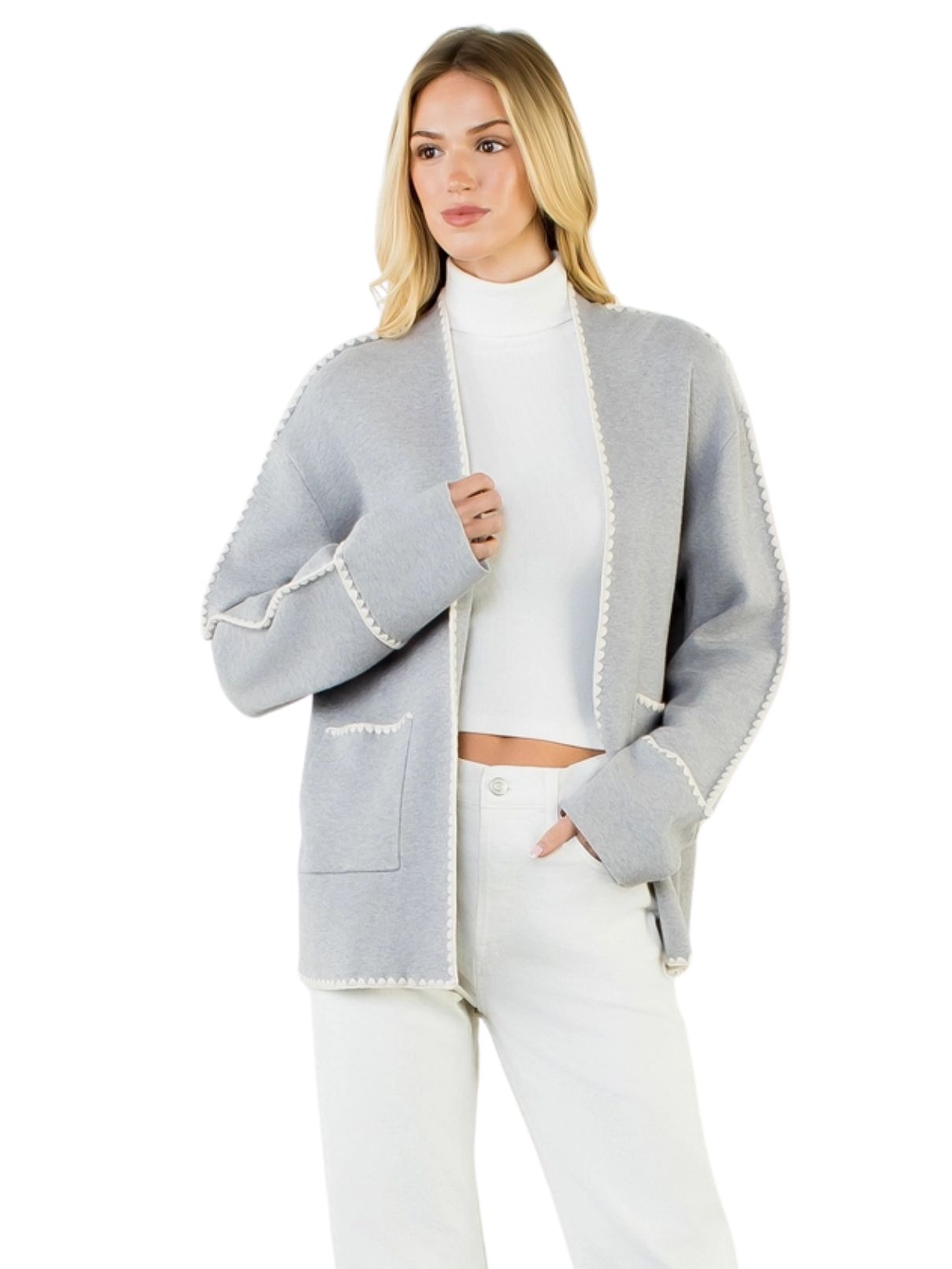 THML Embroidered Cardigan with Pockets – Grey