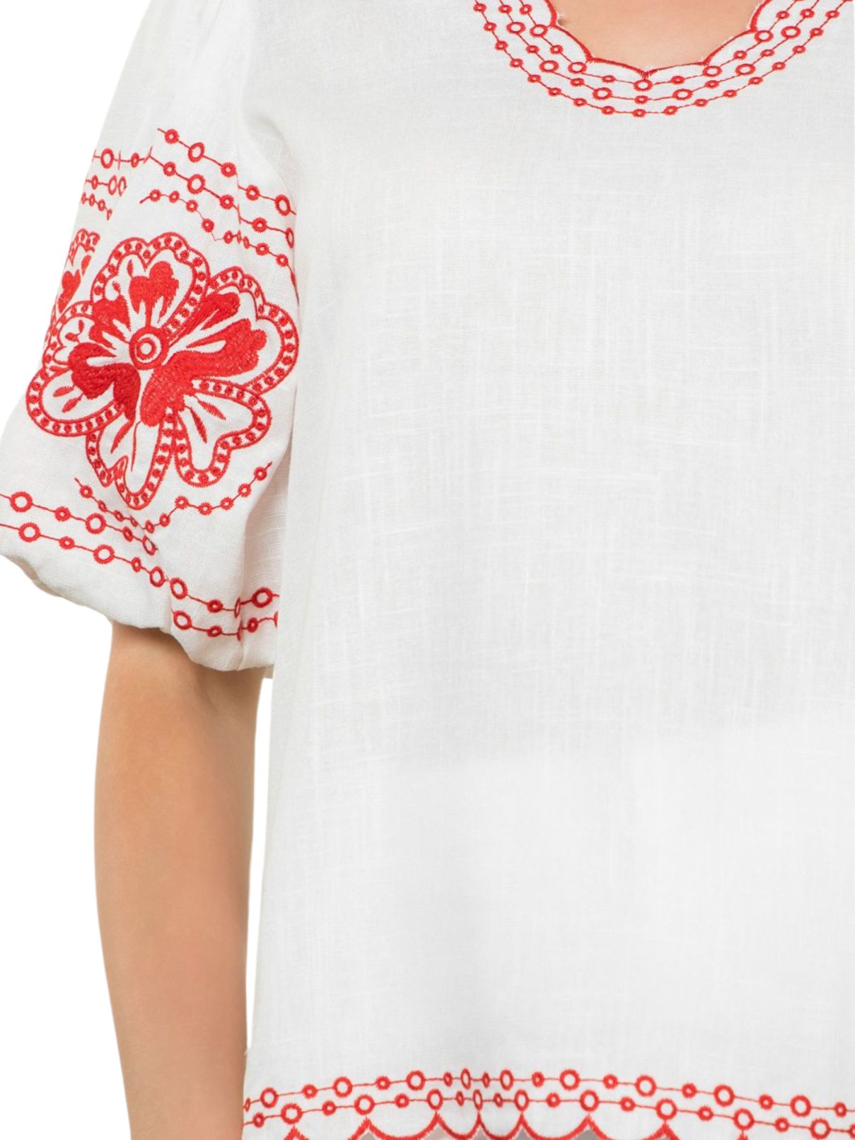 THML Embroidered Puff Sleeve Top in Cream