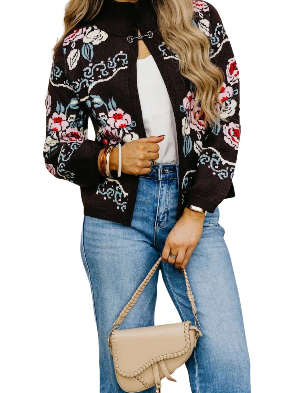 THML Floral Knit Cardigan in Brown