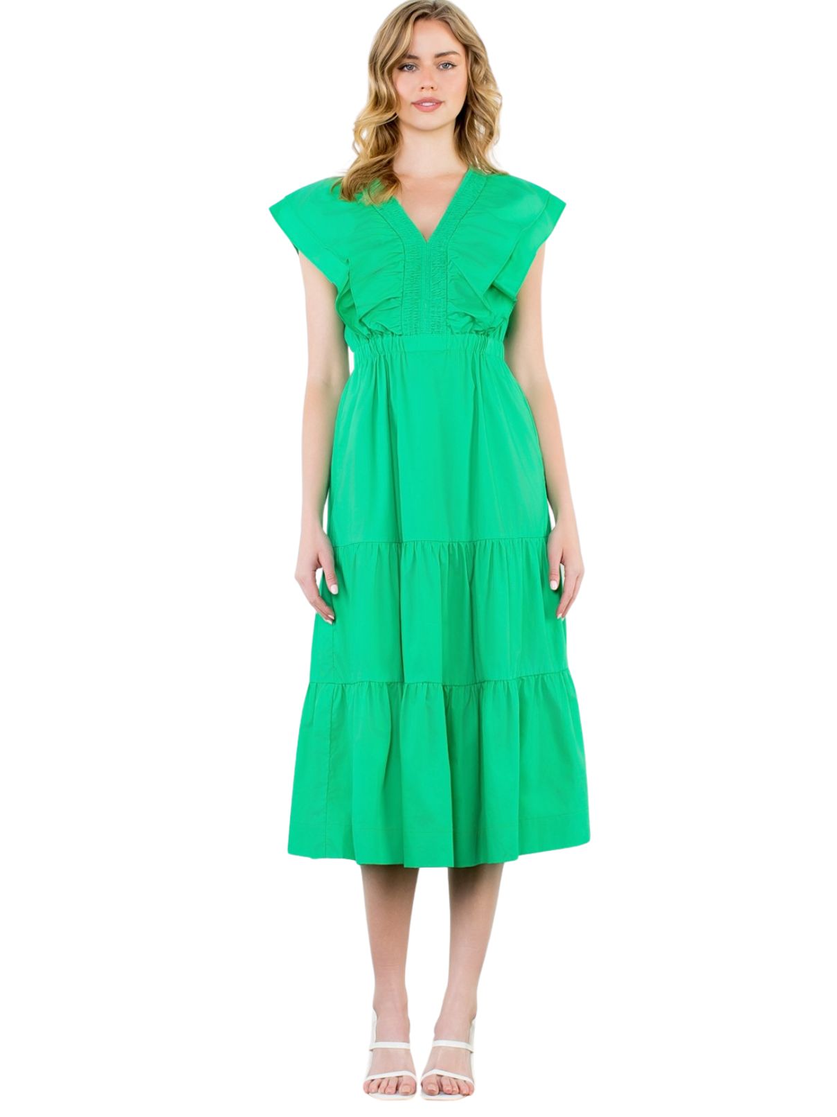 THML Flutter Sleeve Maxi in Green