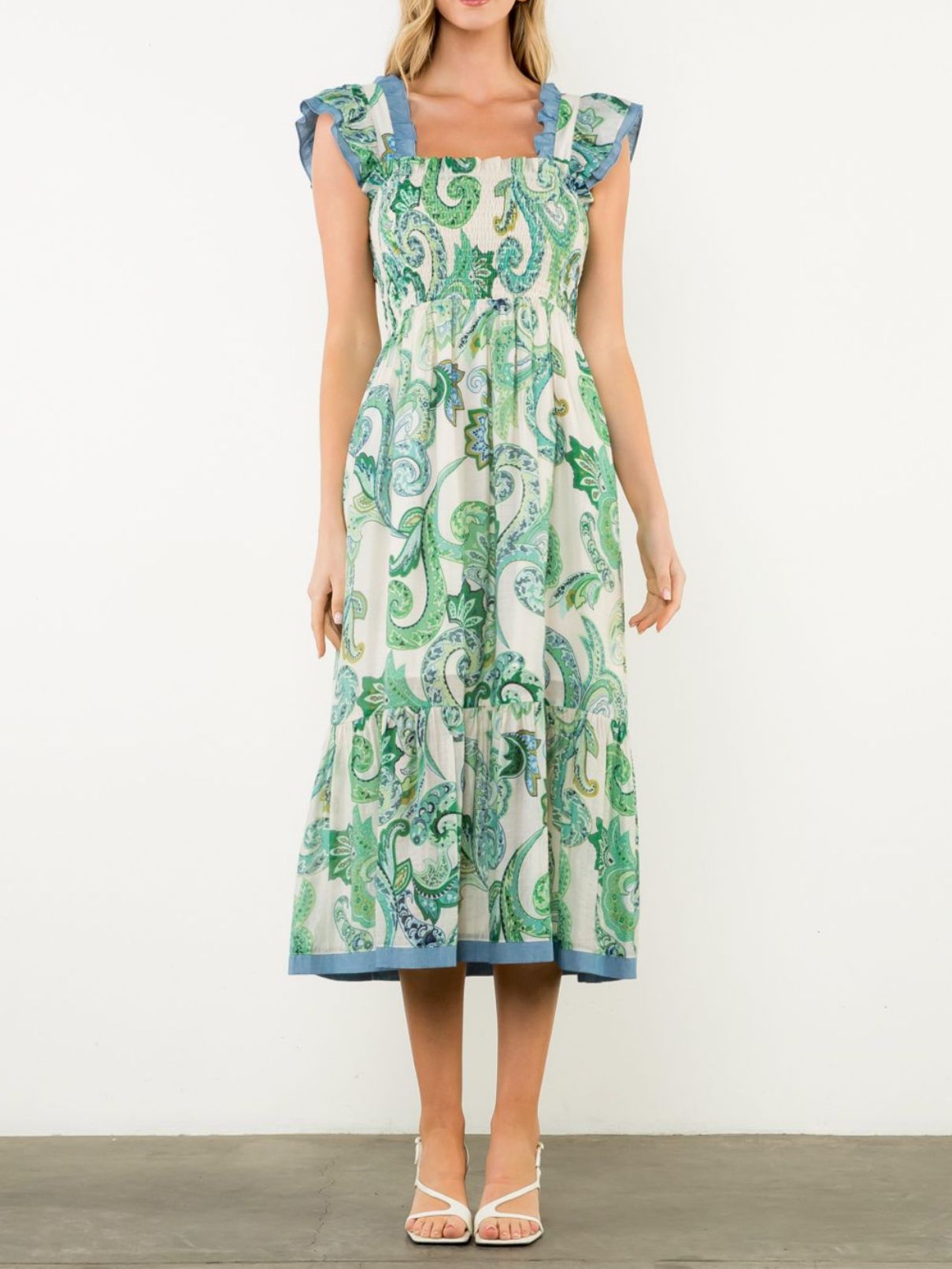 THML Flutter Slv Green Dress
