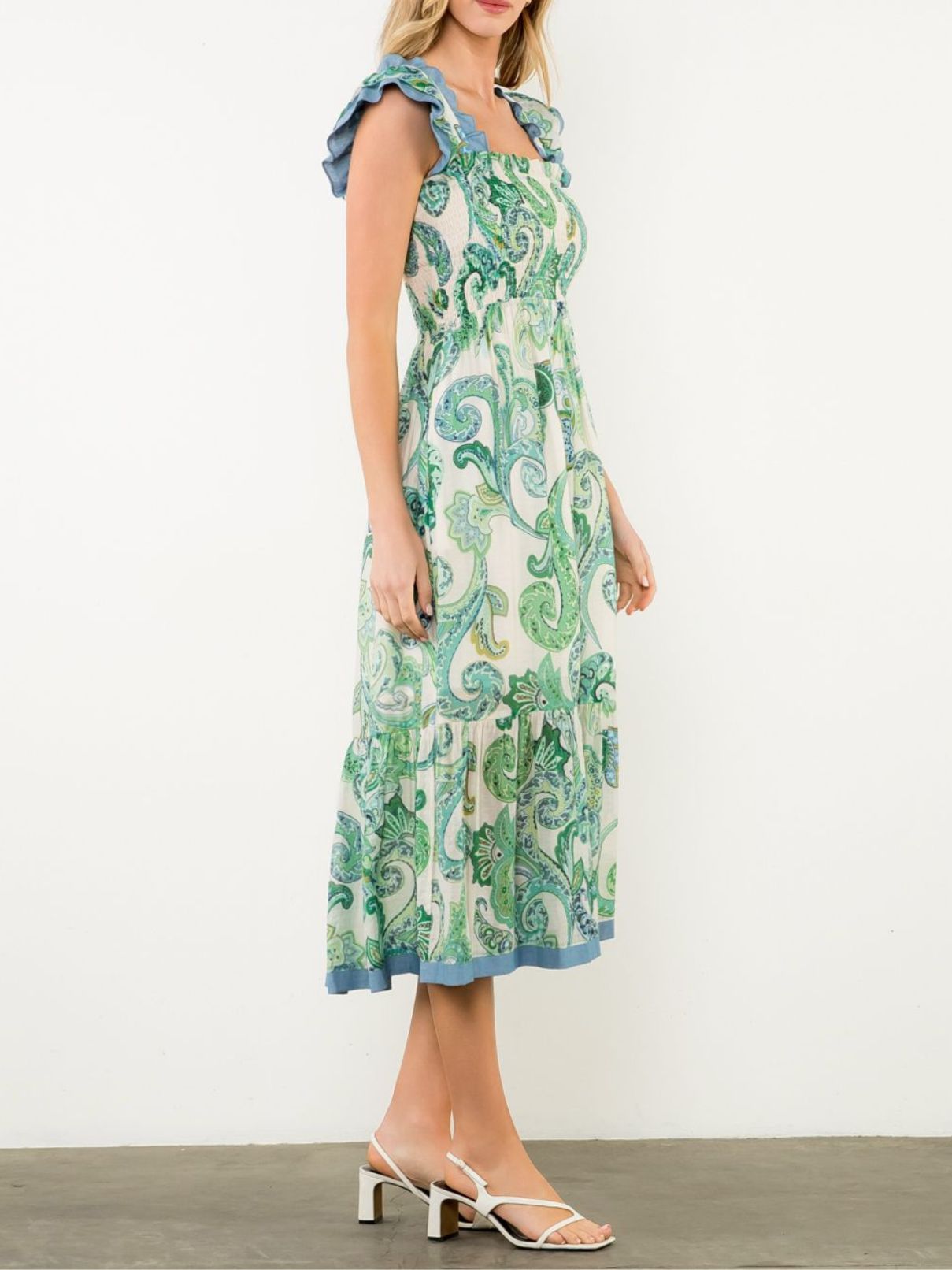 THML Flutter Slv Green Dress