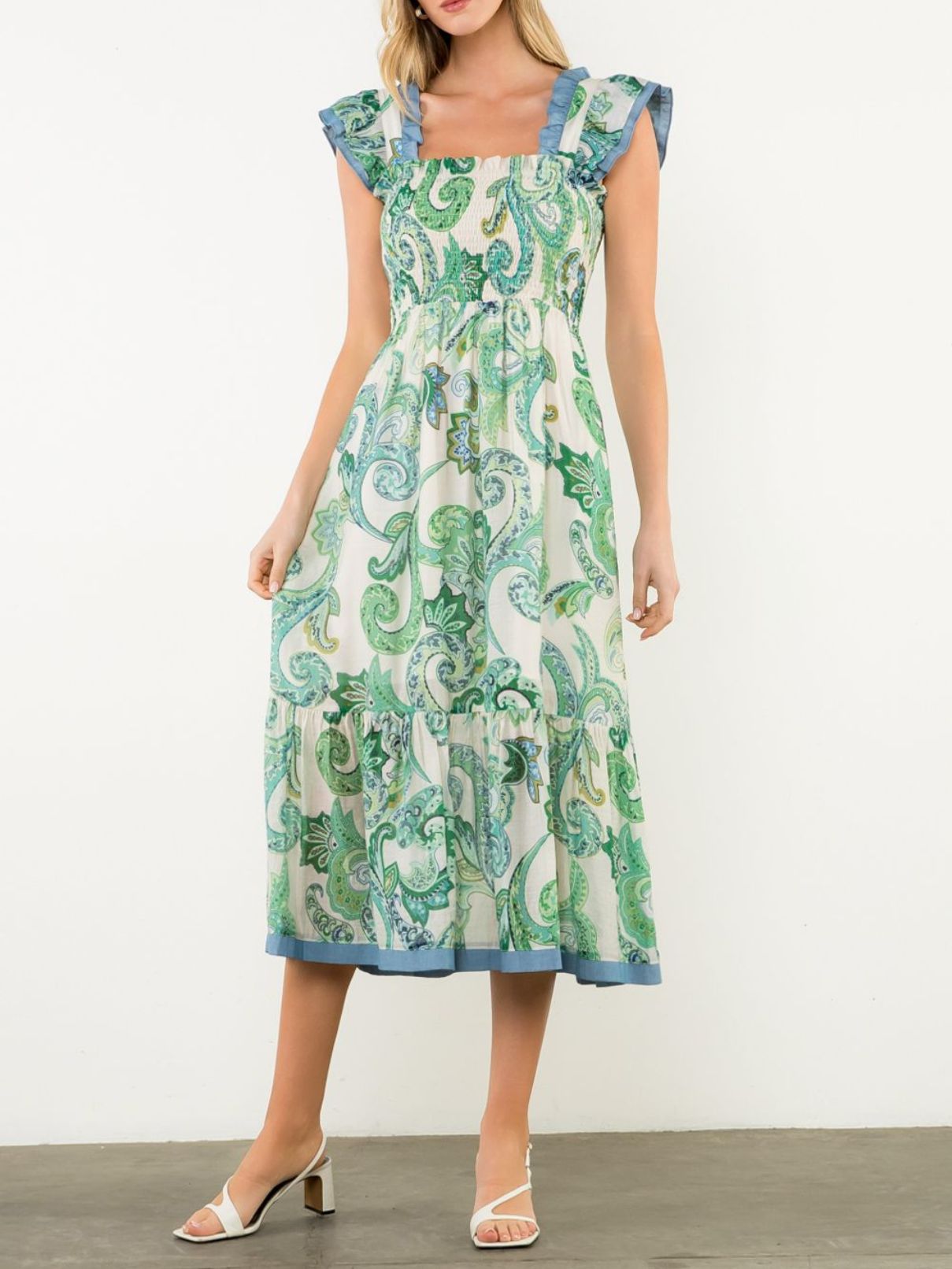 THML Flutter Slv Green Dress