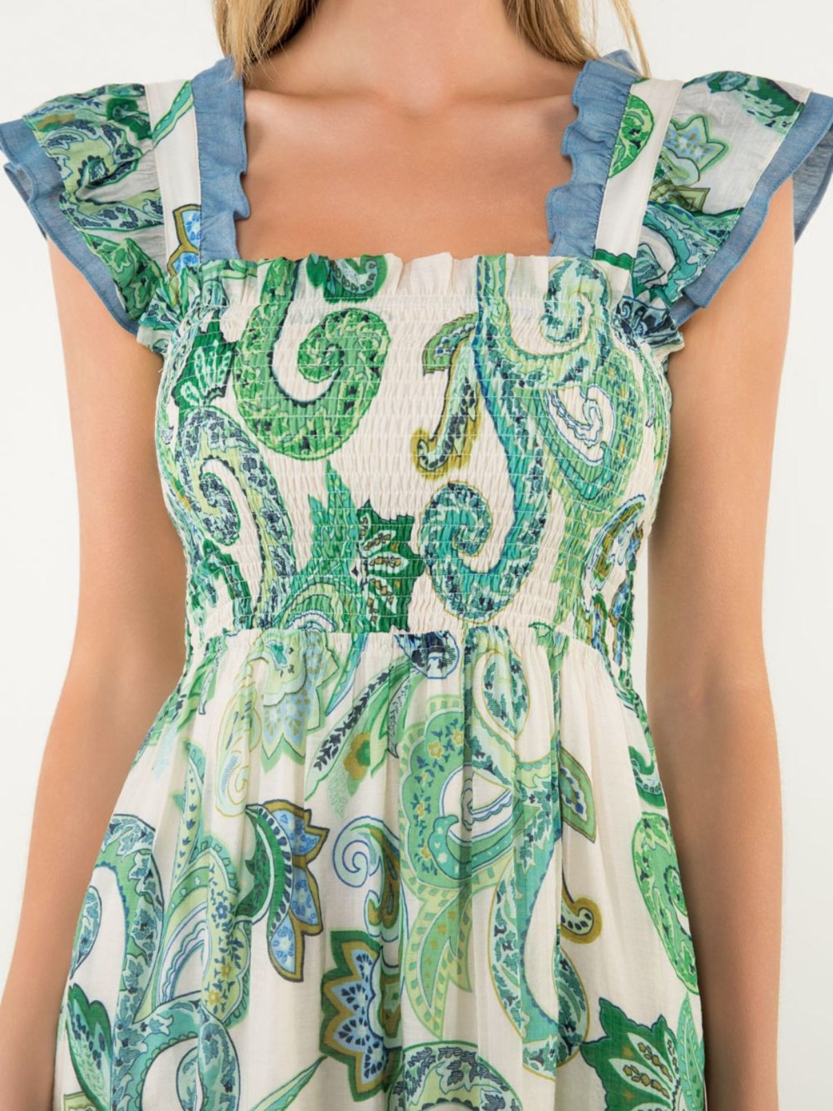 THML Flutter Slv Green Dress