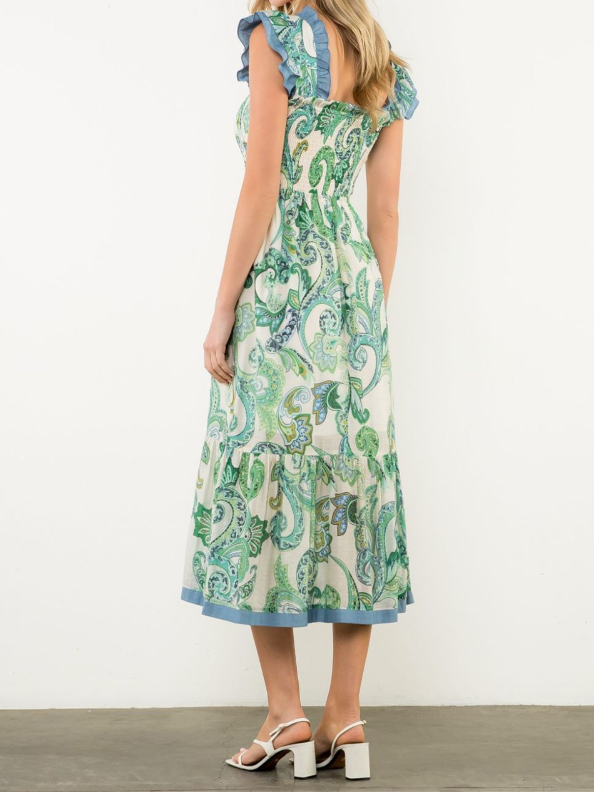 THML Flutter Slv Green Dress