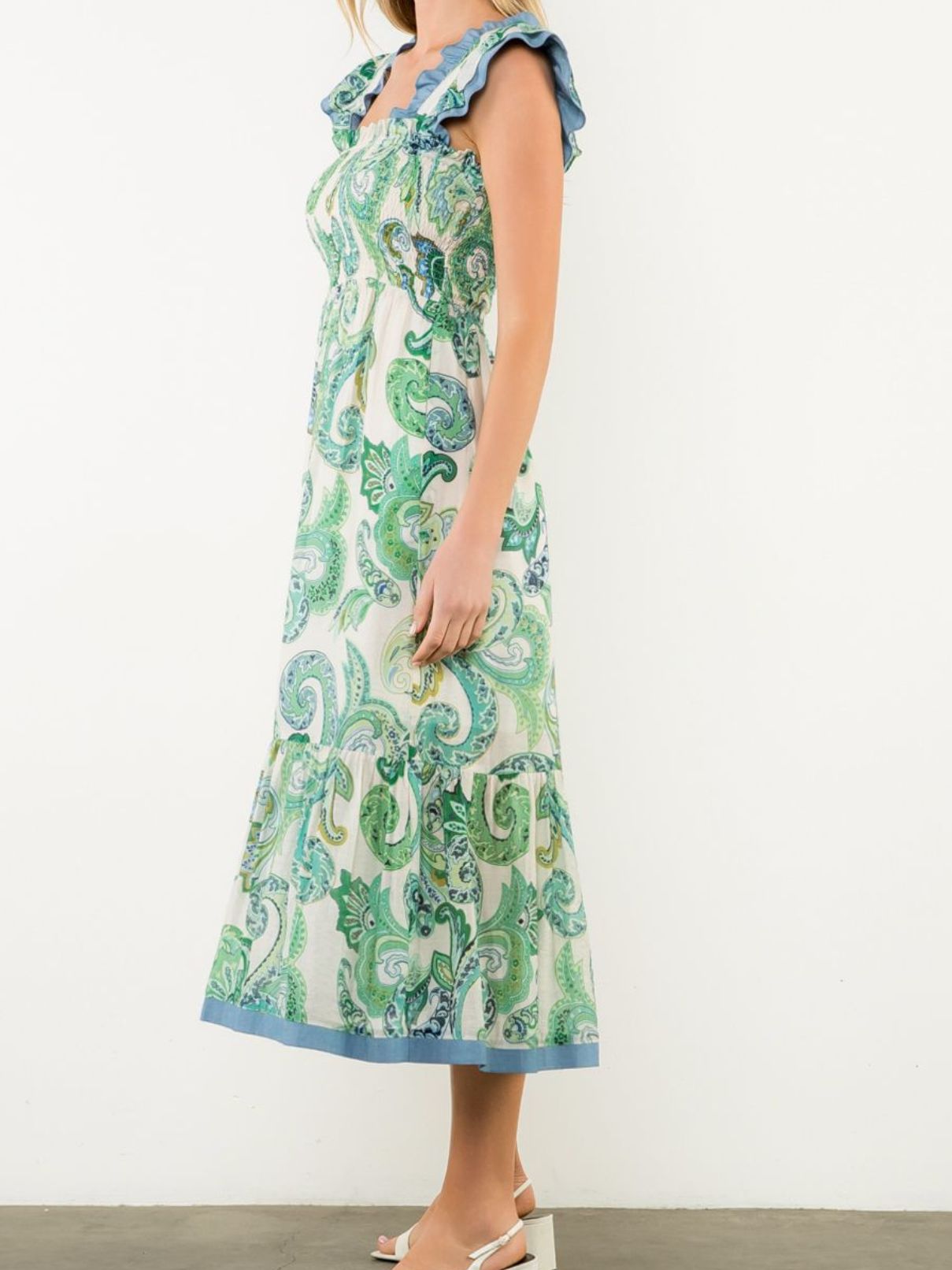 THML Flutter Slv Green Dress