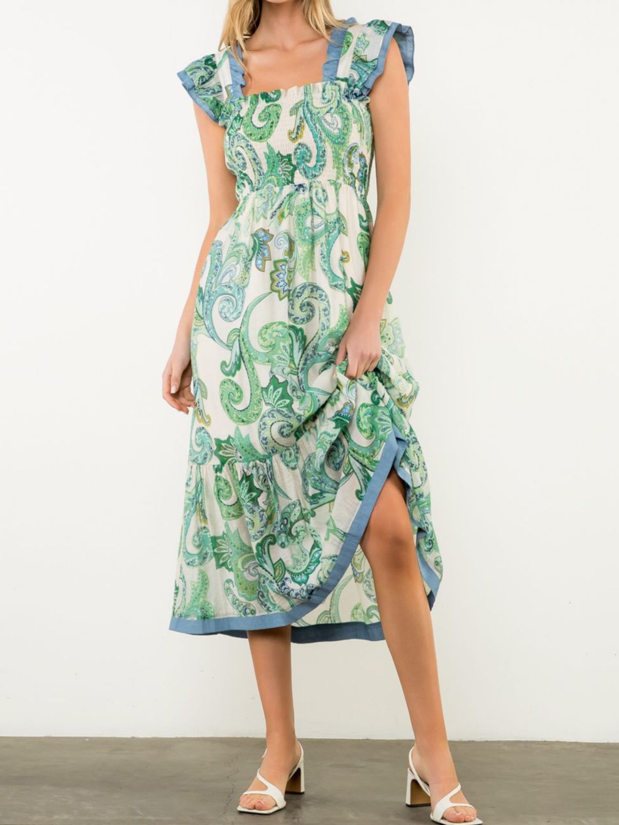 THML Flutter Slv Green Dress