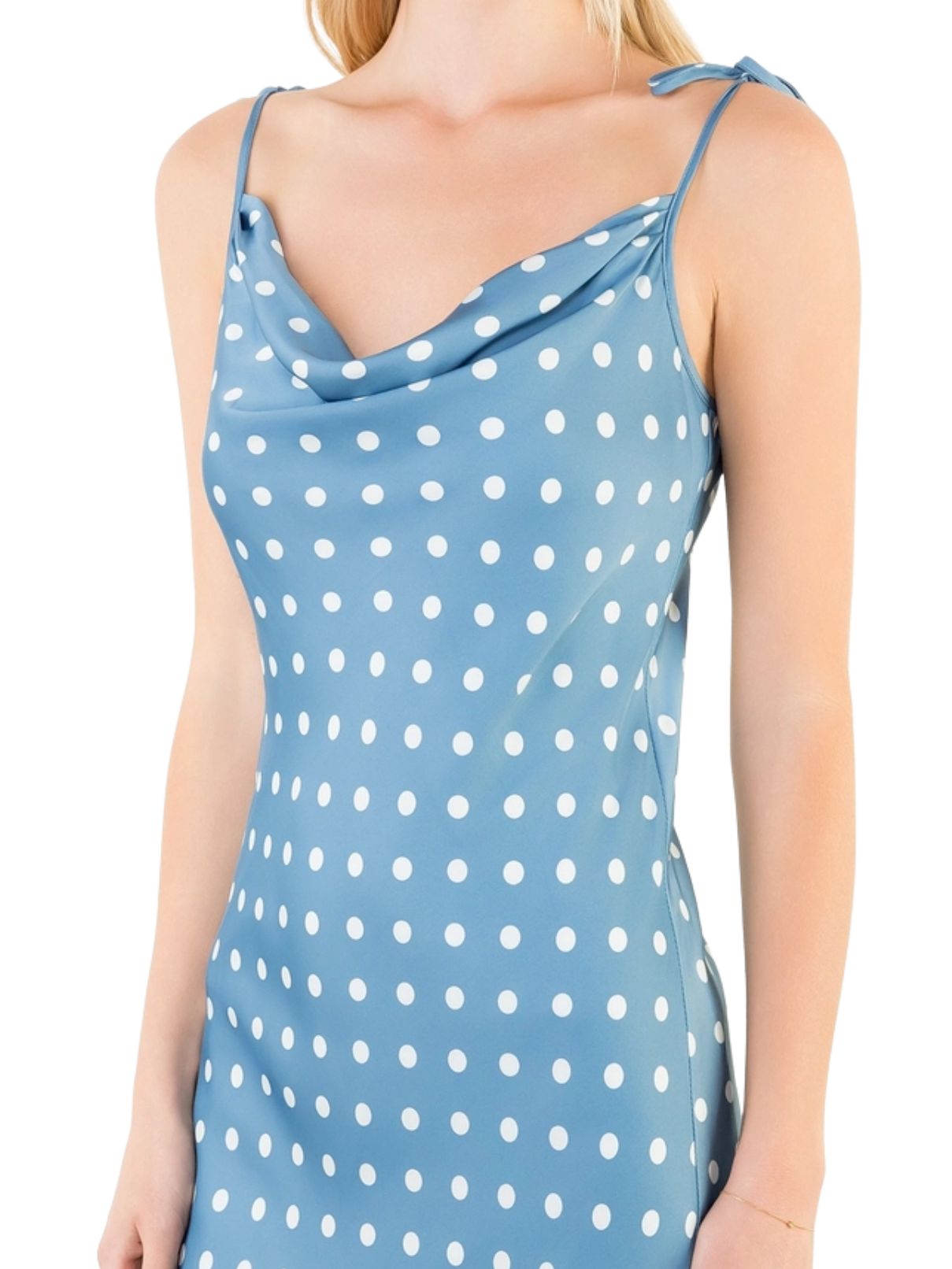 THML Polka Dot Midi Dress with Tie Straps in Blue