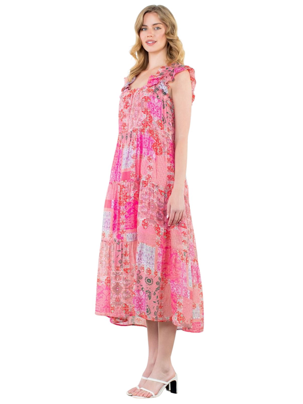 THML Print Tiered Maxi in Pink