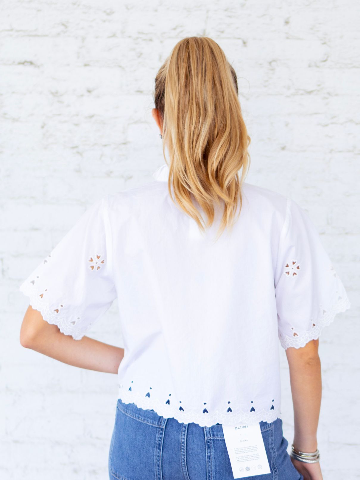 THML Puff Sleeve Embroidered Top in White