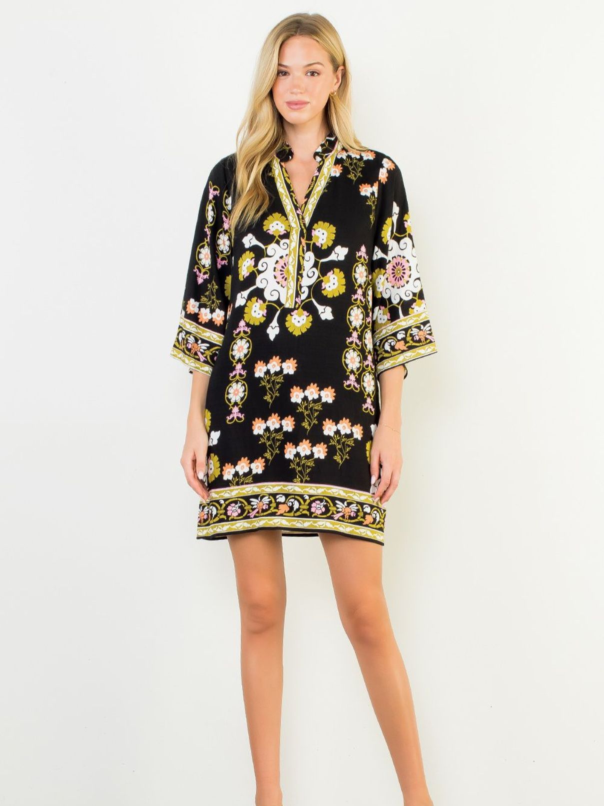 THML S/S Floral Dress in Black