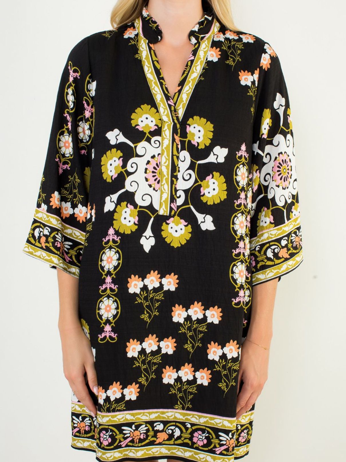 THML S/S Floral Dress in Black