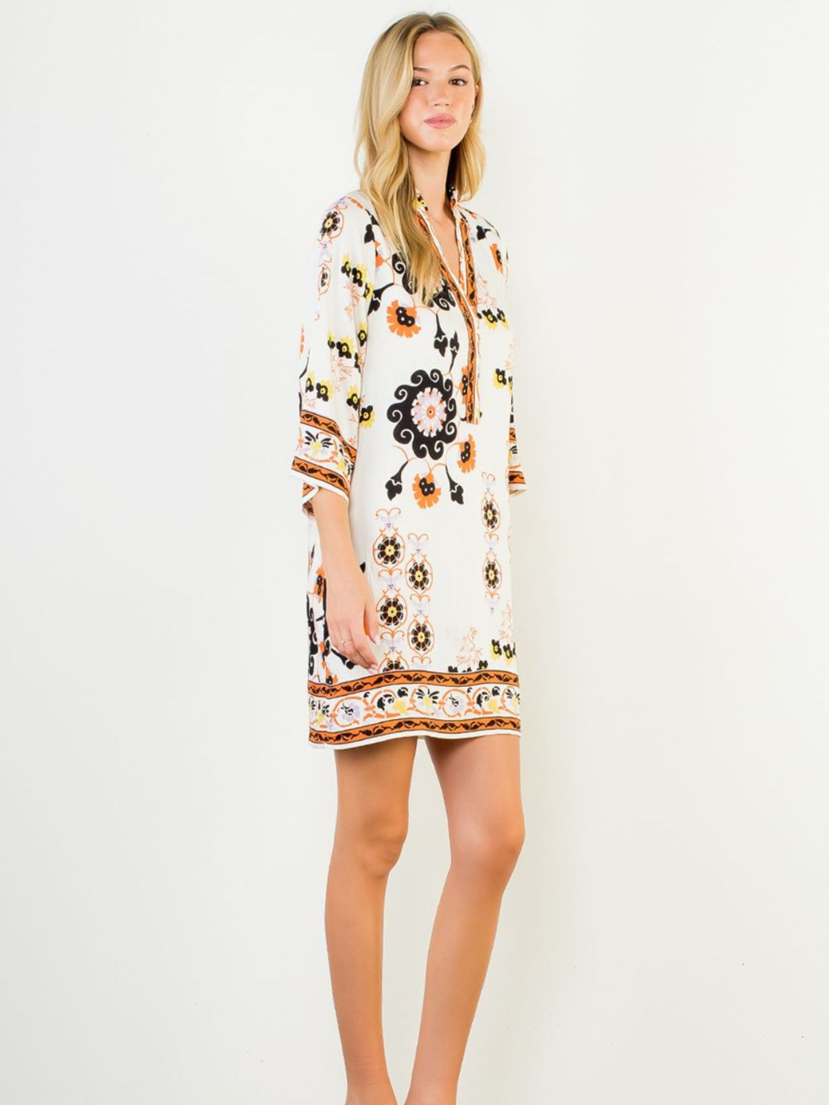 THML S/S Floral Dress in White