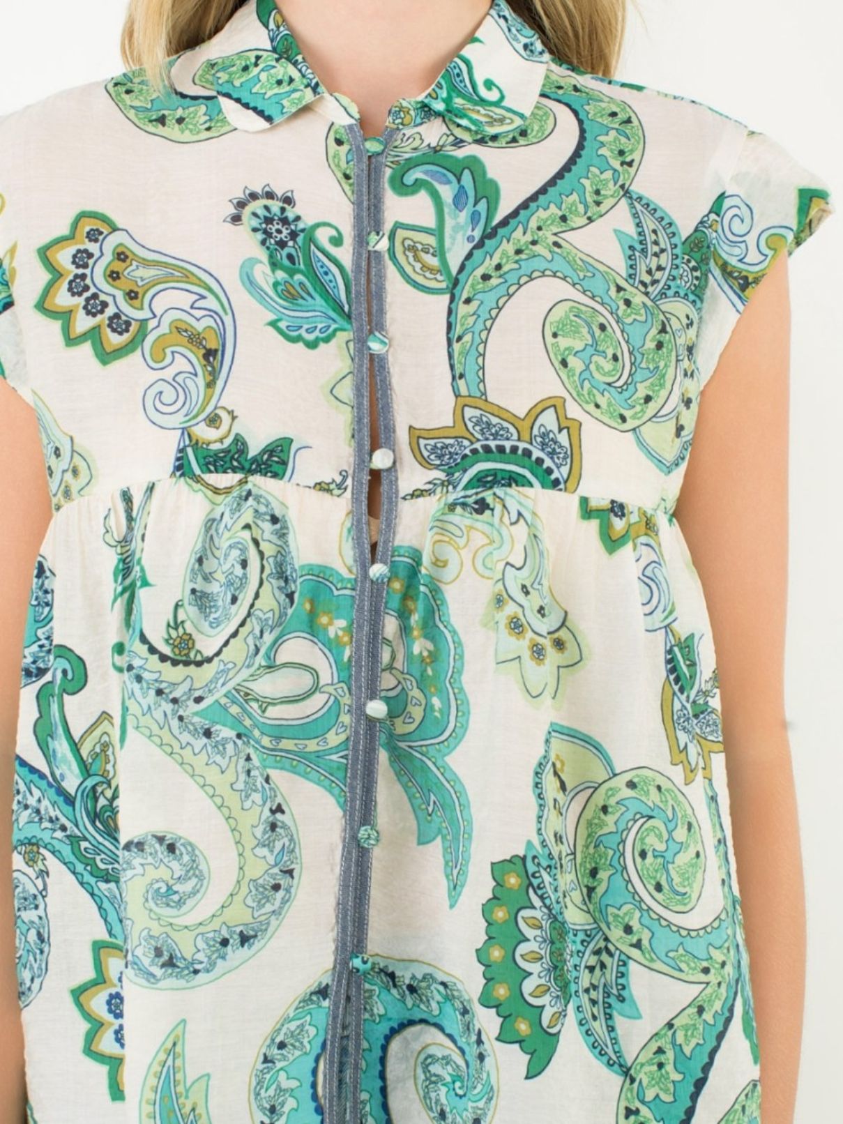 THML S/S Paisley Top in Green