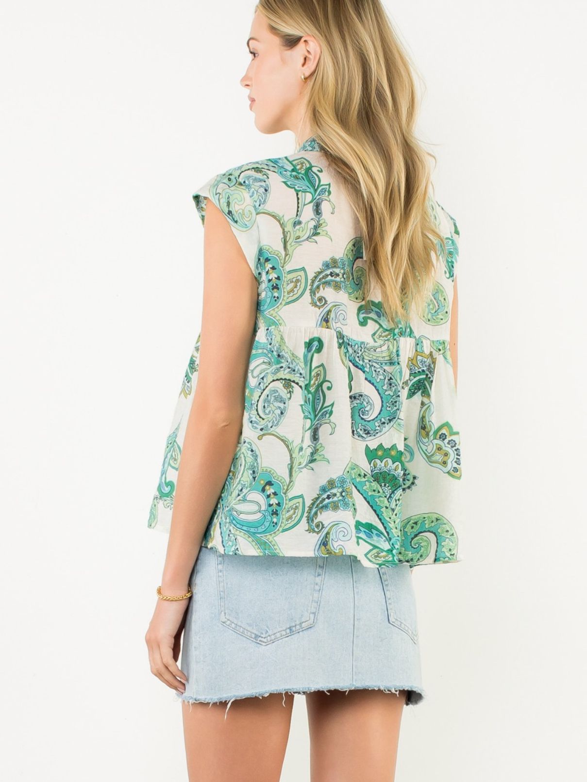 THML S/S Paisley Top in Green