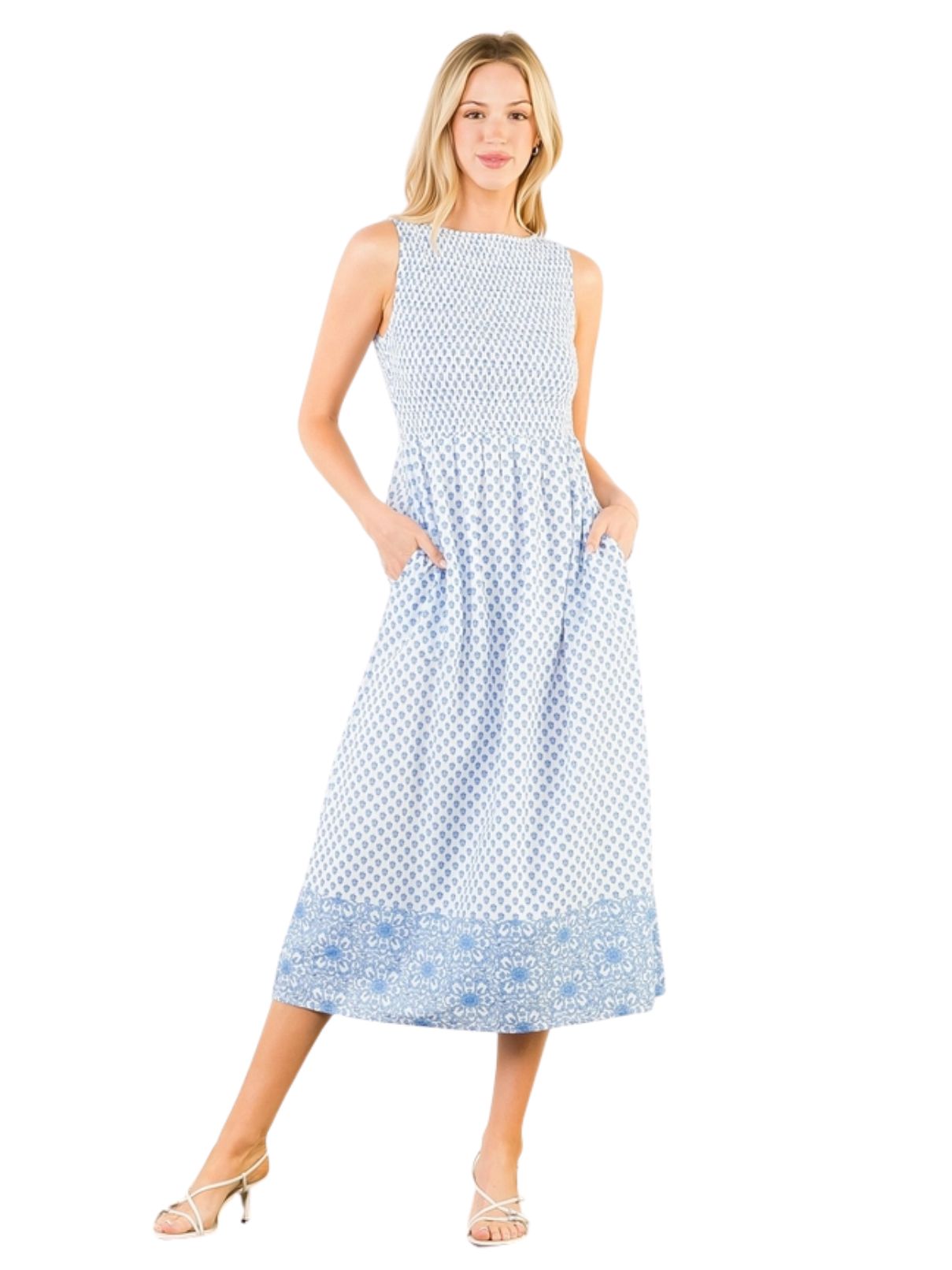THML Sleeveless Floral Pattern Midi Dress