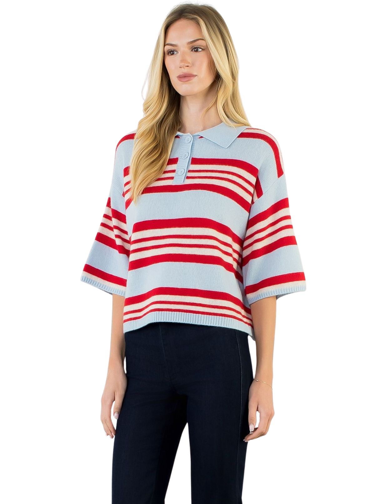 THML Striped Collared Sweater Top – Blue & Red