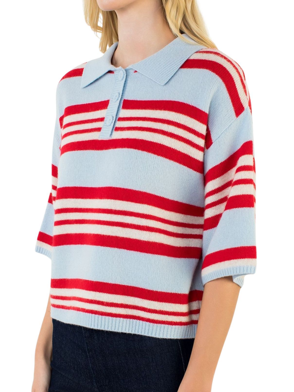 THML Striped Collared Sweater Top – Blue & Red