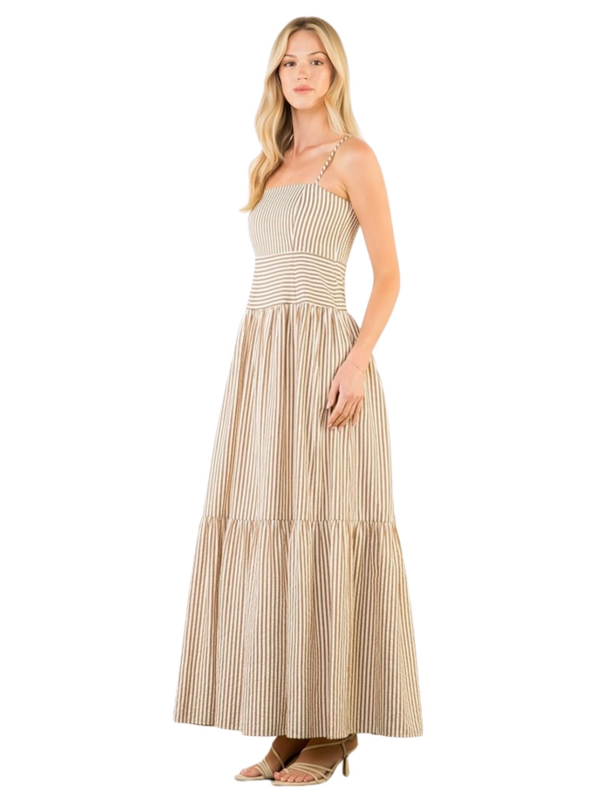 THML Thin Strap Striped Textured Tiered Dress